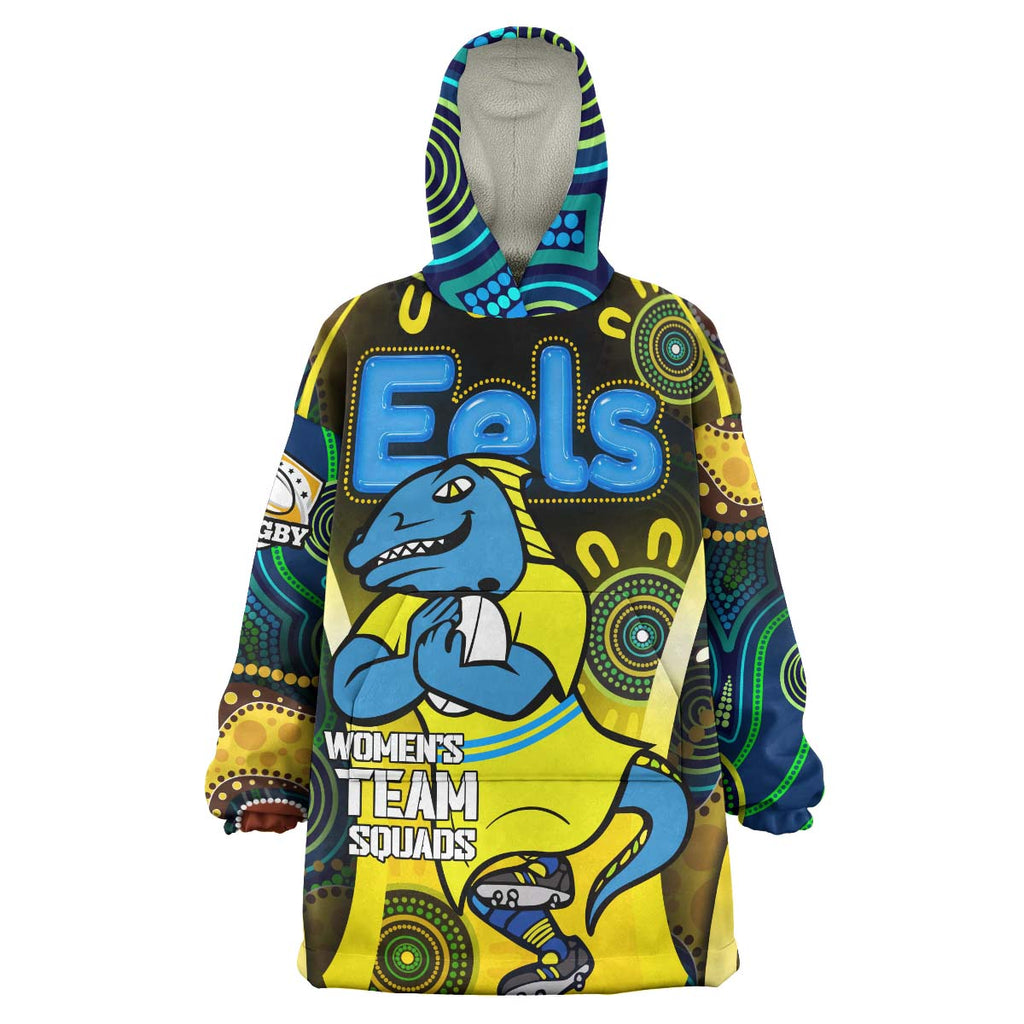 nrlw-eels-rugby-snug-hoodie-custom-eels-womens-rugby-league-with-aboriginal-dot-painting-player-and-number-oodie-blanket