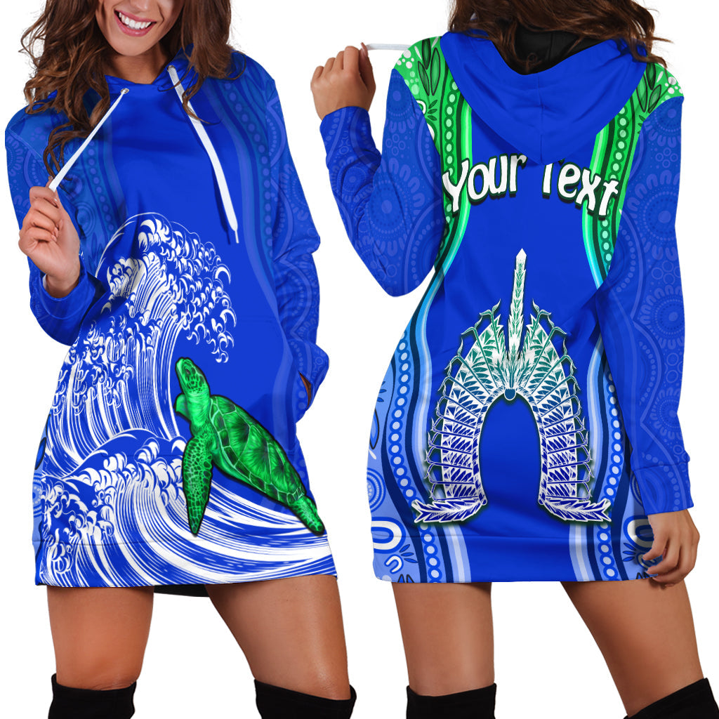 custom-personalised-torres-strait-islands-hoodie-dress-the-dhari-mix-aboriginal-turtle-version-blue