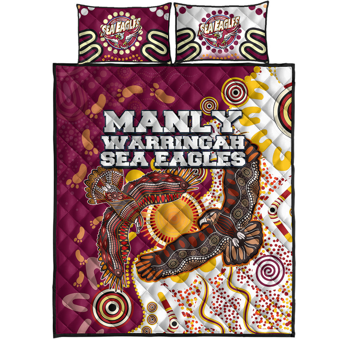sea-eagles-aboriginal-rugby-quilt-bed-set-double-sea-eagles-with-tribal-sun-and-footprints