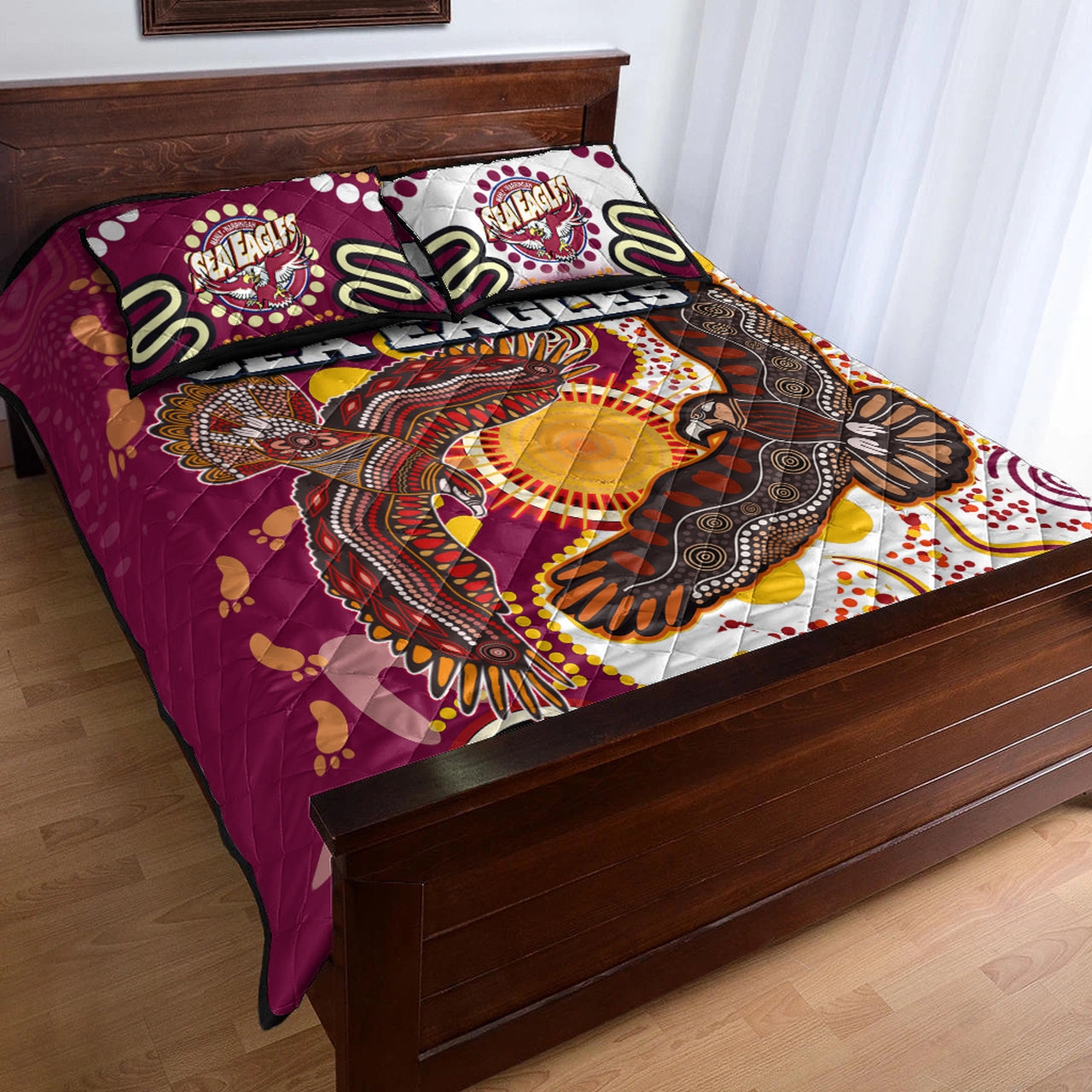 sea-eagles-aboriginal-rugby-quilt-bed-set-double-sea-eagles-with-tribal-sun-and-footprints