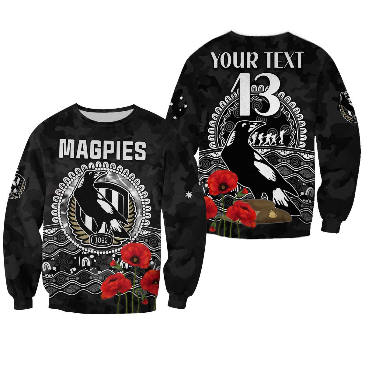 custom-text-and-number-magpies-football-anzac-day-sweatshirt-speical-poppy-mix-aboriginal