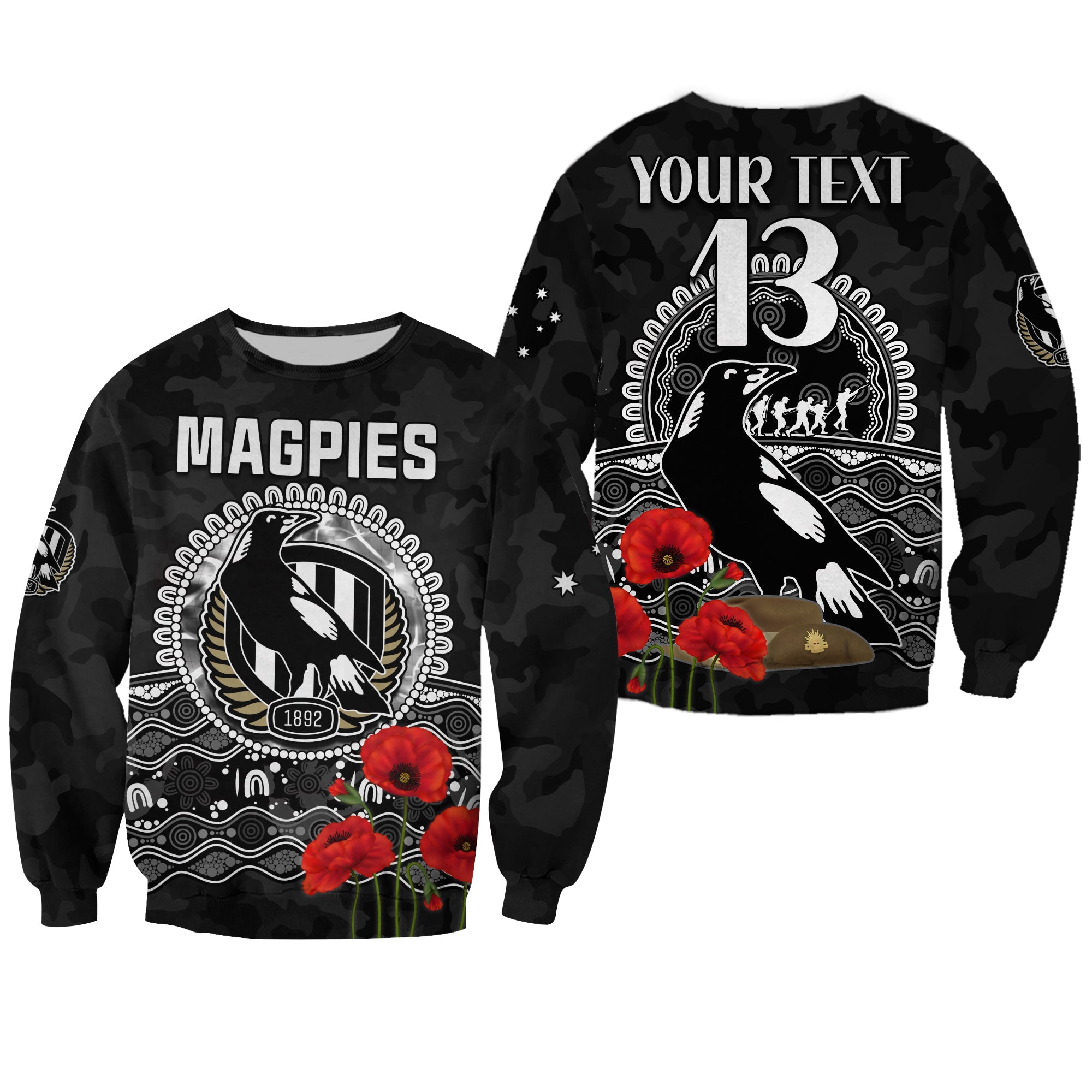 custom-text-and-number-magpies-football-anzac-day-sweatshirt-speical-poppy-mix-aboriginal