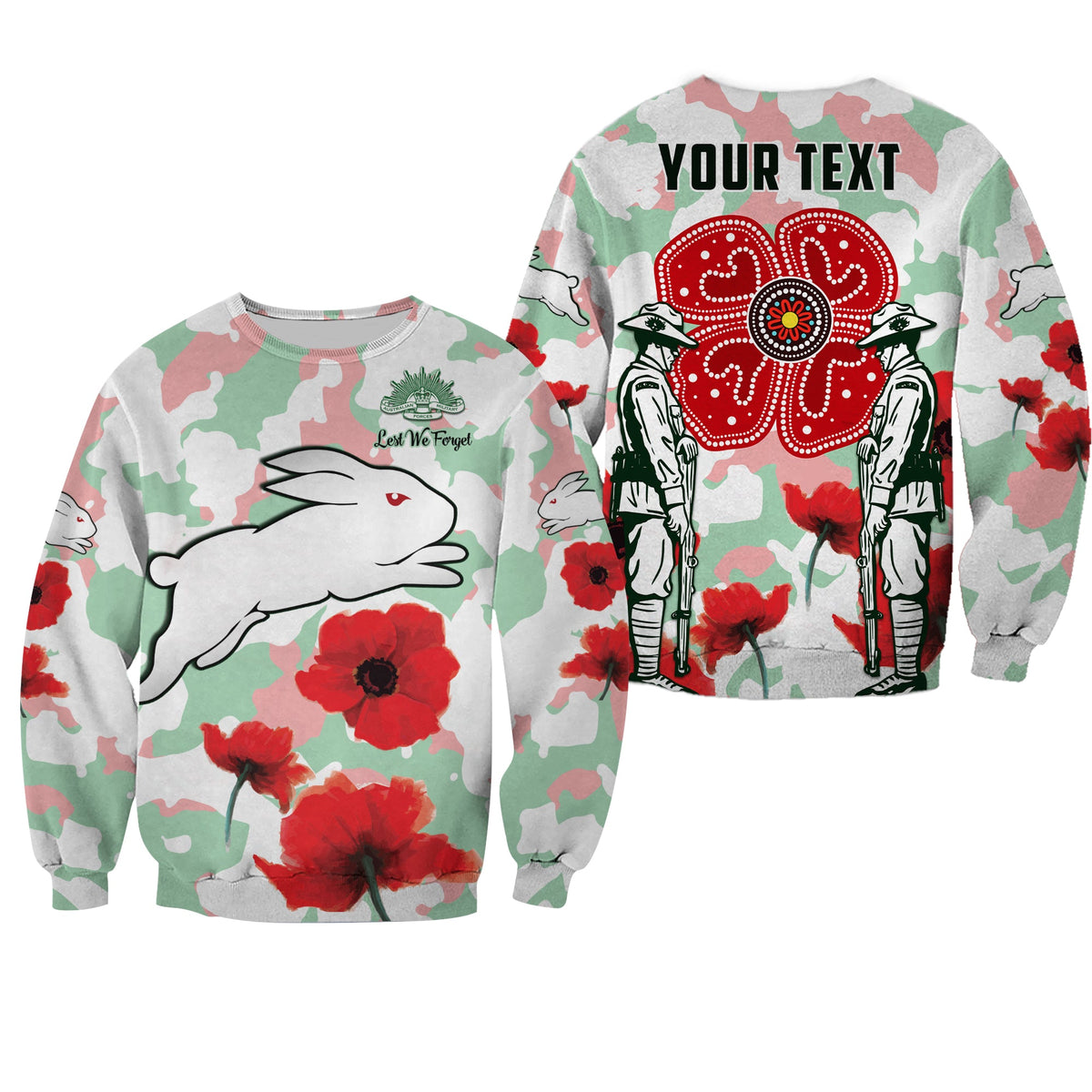 custom-personalised-rabbitohs-anzac-day-sweatshirt-poppies-aboriginal-proud-soldiers