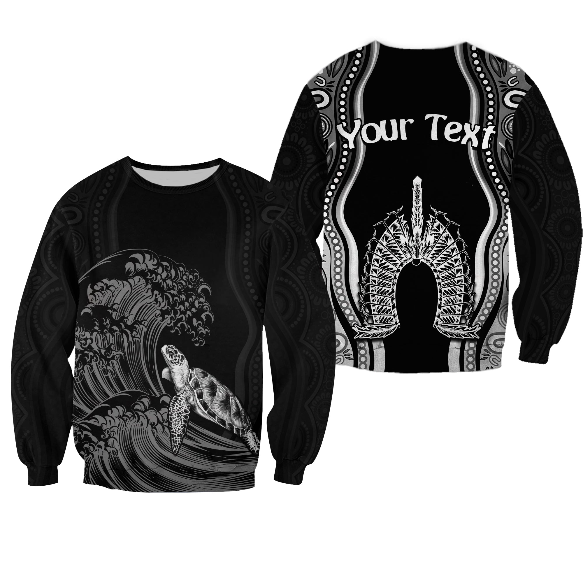 custom-personalised-torres-strait-islands-sweatshirt-the-dhari-mix-aboriginal-turtle-version-black