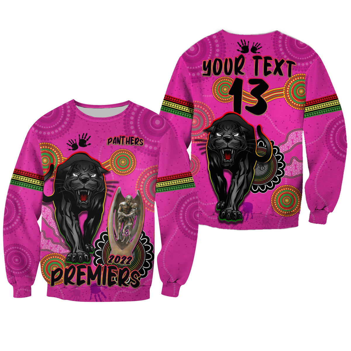 custom-text-and-number-panthers-sweatshirt-aboriginal-premiers-2022-we-are-the-champions-with-trophy