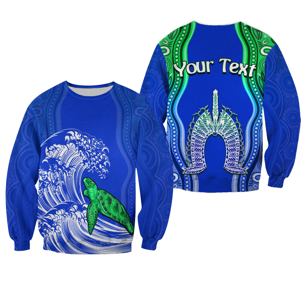 custom-personalised-torres-strait-islands-sweatshirt-the-dhari-mix-aboriginal-turtle-version-blue