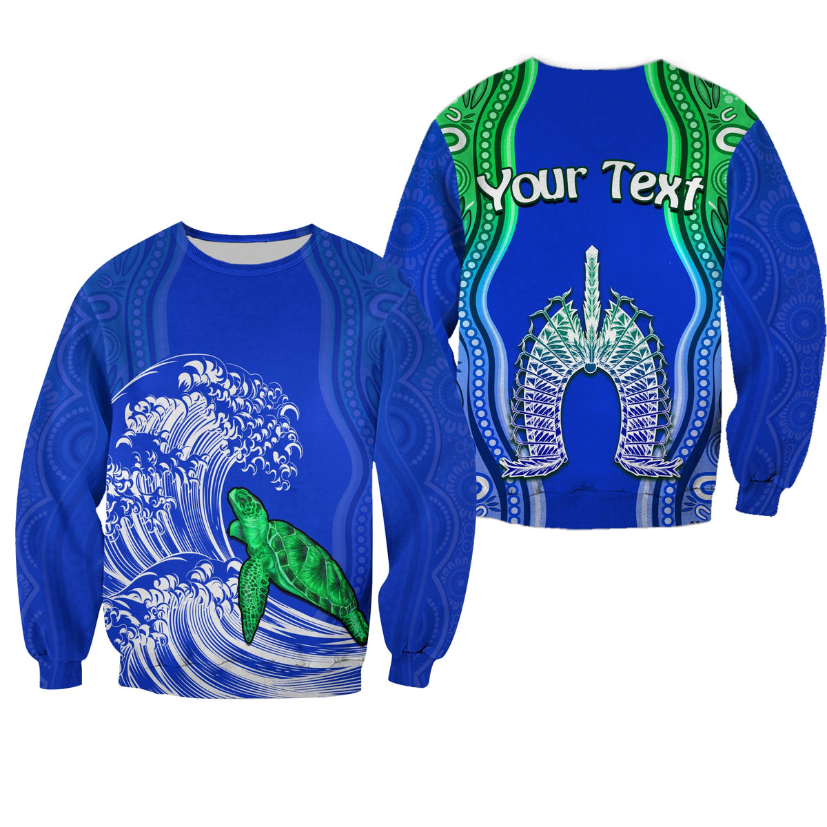 custom-personalised-torres-strait-islands-sweatshirt-the-dhari-mix-aboriginal-turtle-version-blue