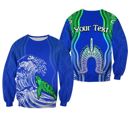 custom-personalised-torres-strait-islands-sweatshirt-the-dhari-mix-aboriginal-turtle-version-blue