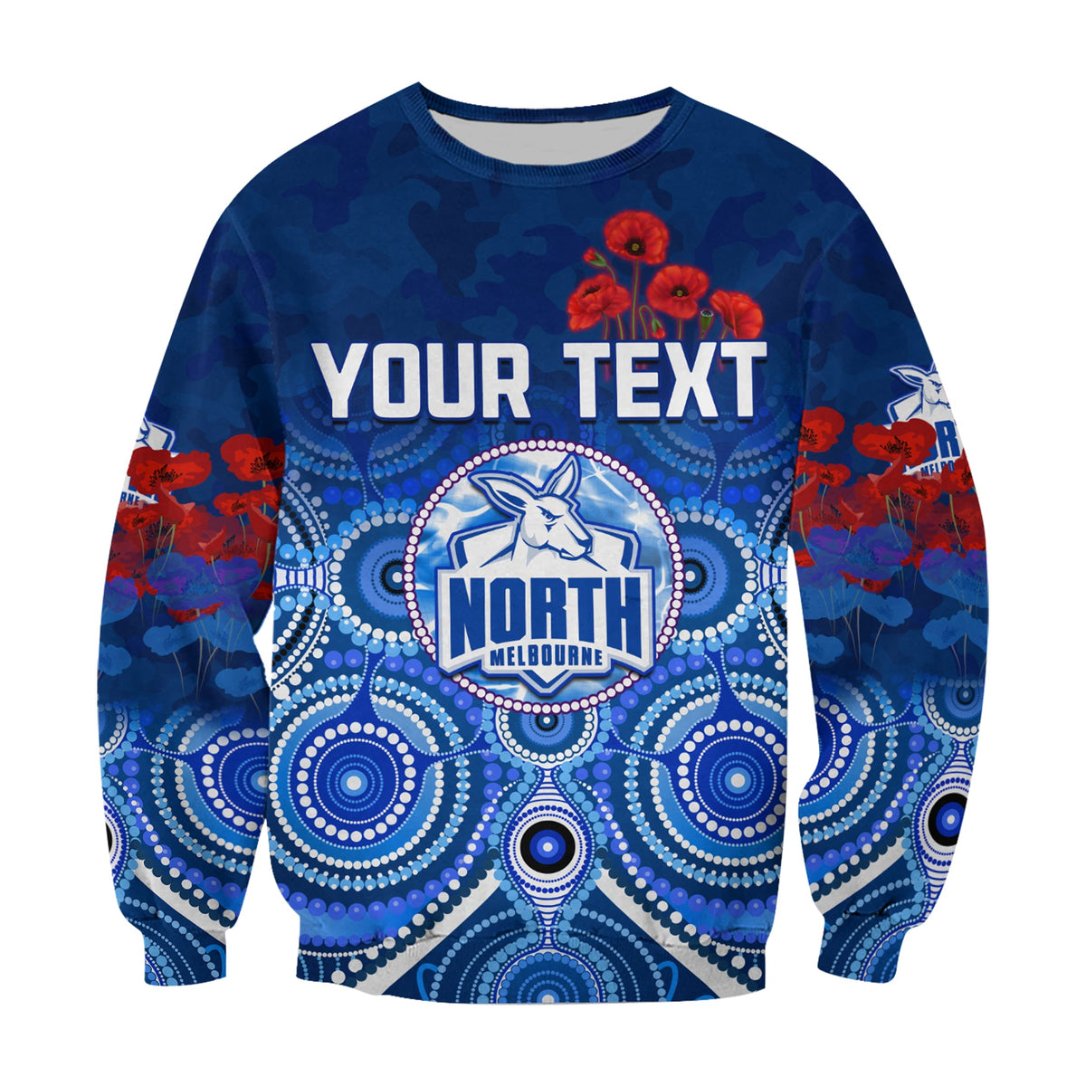 custom-personalised-kangaroos-anzac-2022-sweatshirt-north-melbourne-football-aboriginal-poppy-flowers