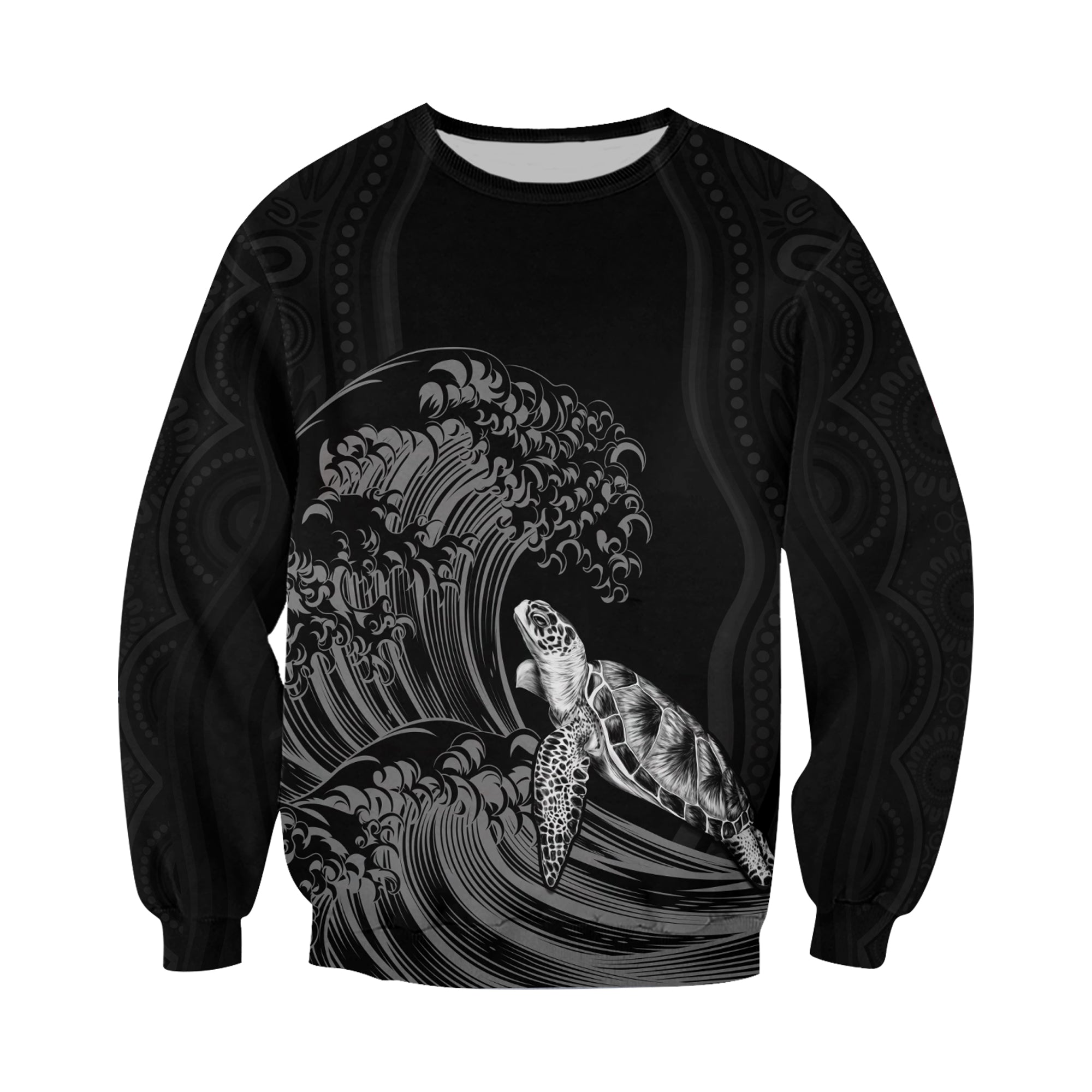 custom-personalised-torres-strait-islands-sweatshirt-the-dhari-mix-aboriginal-turtle-version-black