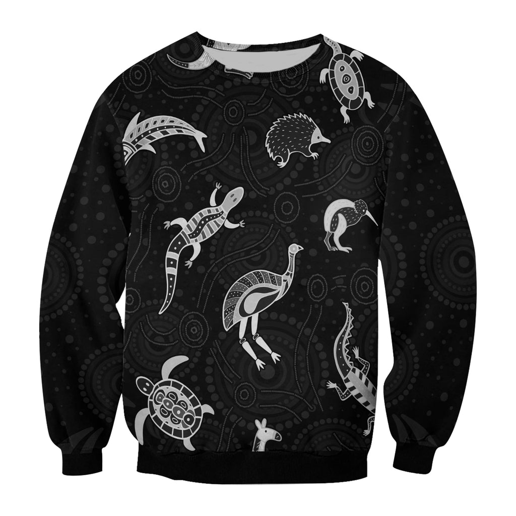 custom-personalised-aboriginal-art-sweatshirt-animals-australia-version-black