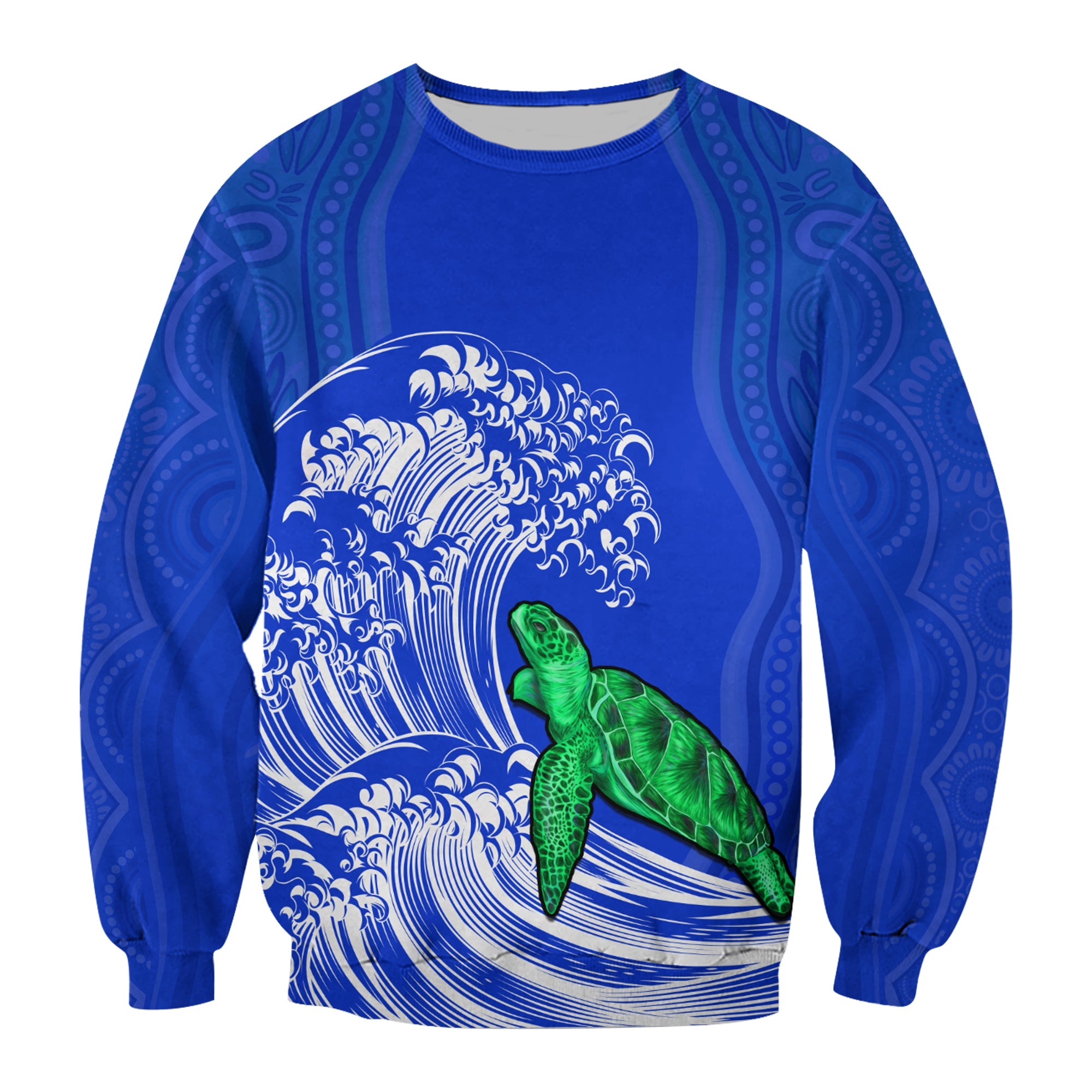 torres-strait-islands-sweatshirt-the-dhari-mix-aboriginal-turtle-version-blue