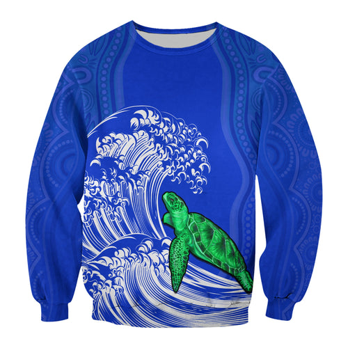torres-strait-islands-sweatshirt-the-dhari-mix-aboriginal-turtle-version-blue