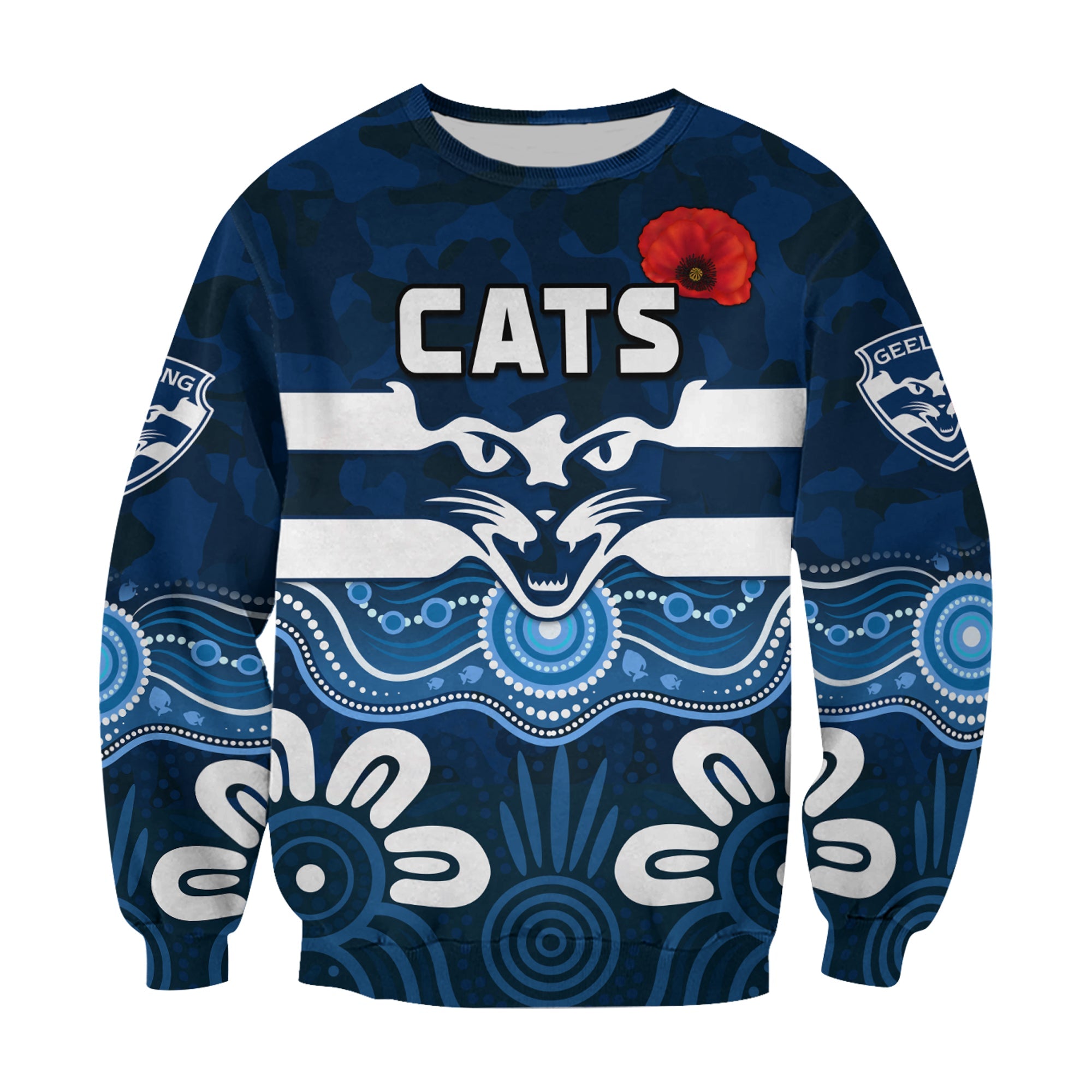 custom-text-and-number-cats-anzac-2022-sweatshirt-geelong-football-aboriginal-poppy