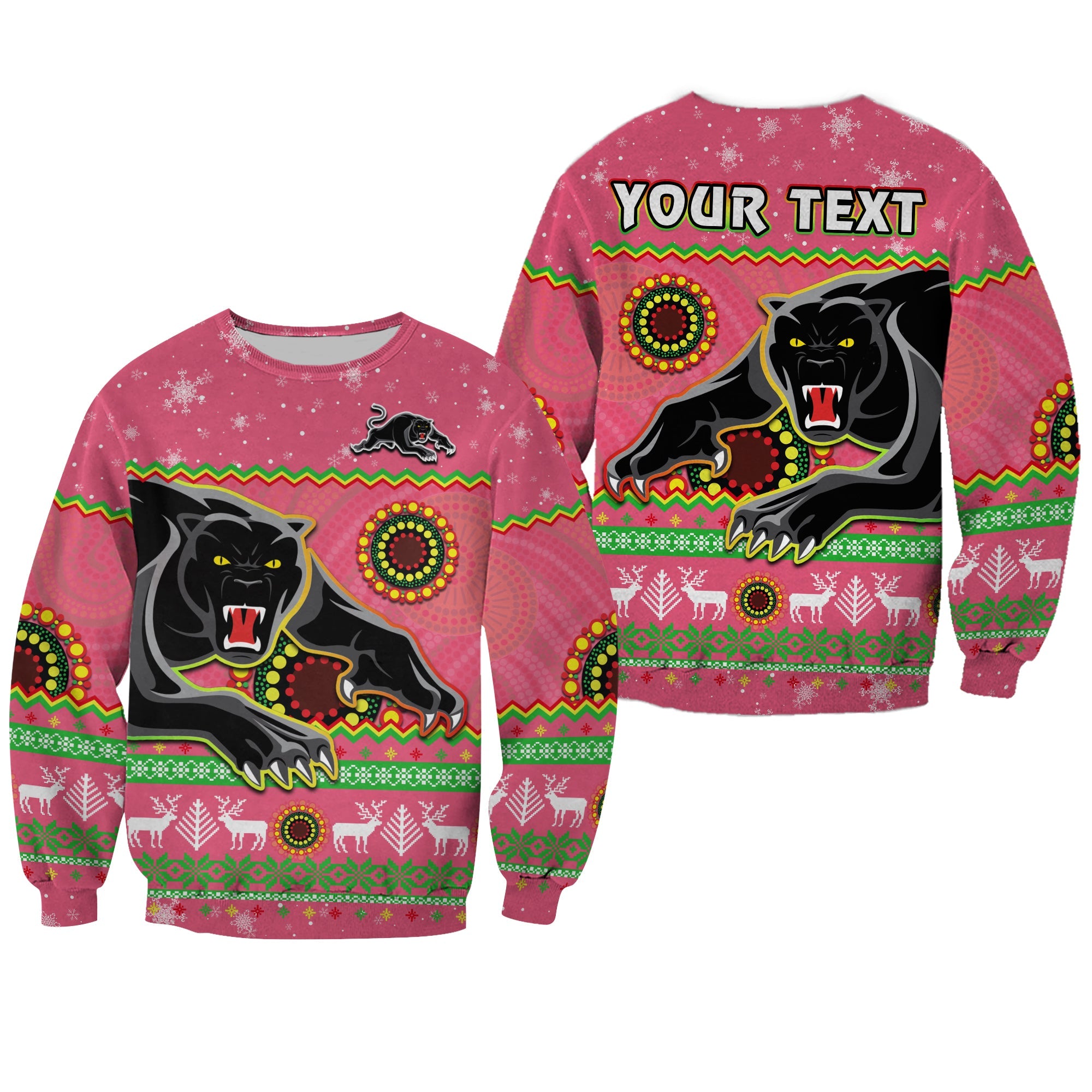 custom-personalised-panthers-christmas-sweatshirt-aboriginal-pattern-penrith-pink-version
