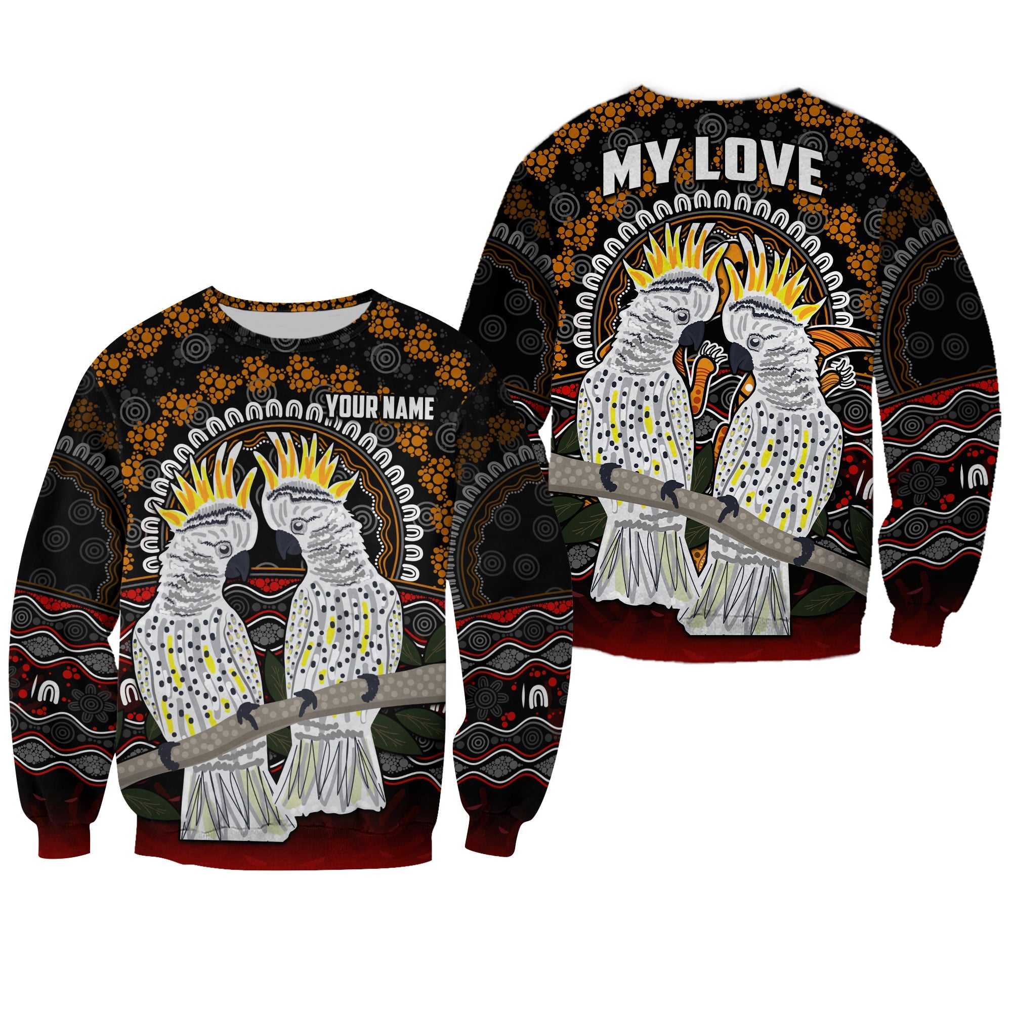 custom-personalised-australia-valentine-sweatshirt-aboriginal-couple-cockatoos-my-love