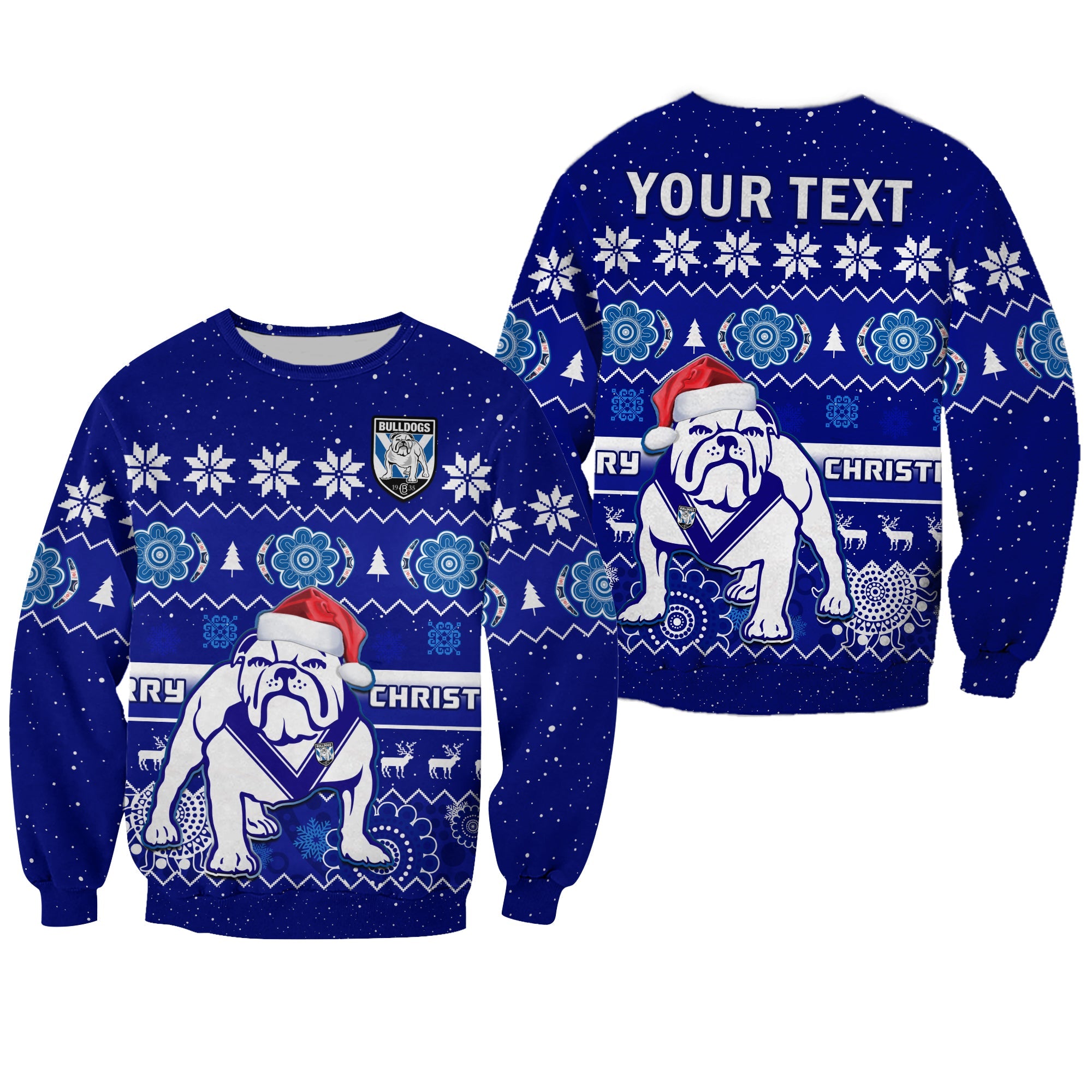 custom-personalised-bulldogs-rugby-christmas-sweatshirt-berries-merry-xmas-aboriginal-art