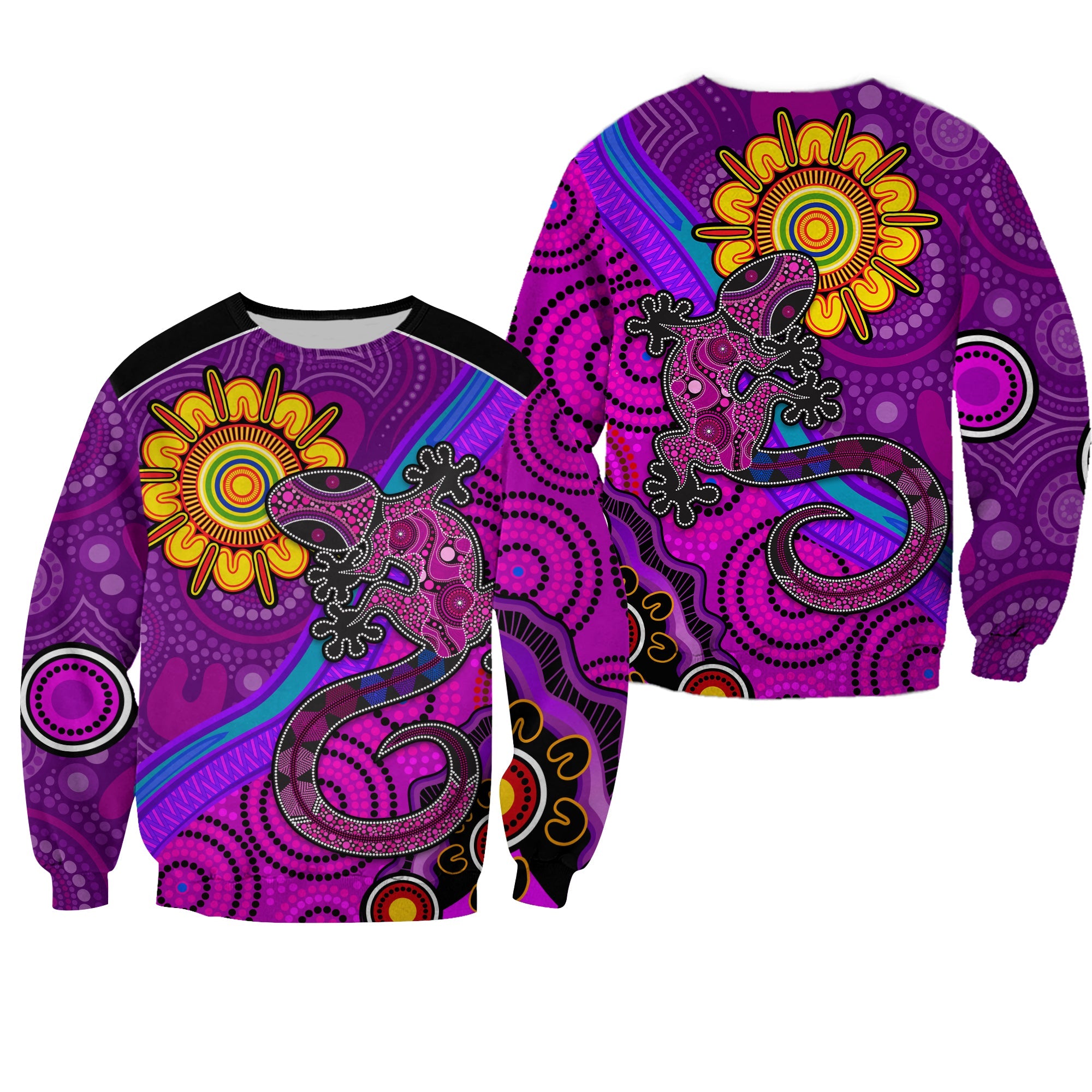 australia-lizard-and-sun-sweatshirt-aboriginal-art-purple