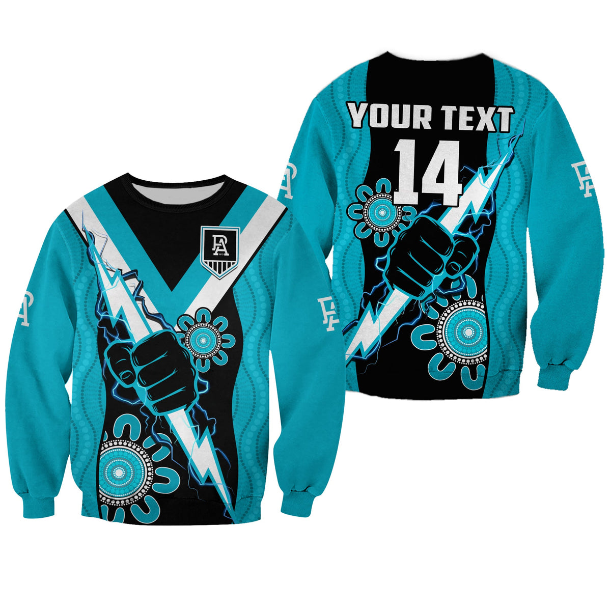 custom-text-and-number-port-adelaide-football-sweatshirt-power-thunder-hand-mix-aboriginal-dynamic
