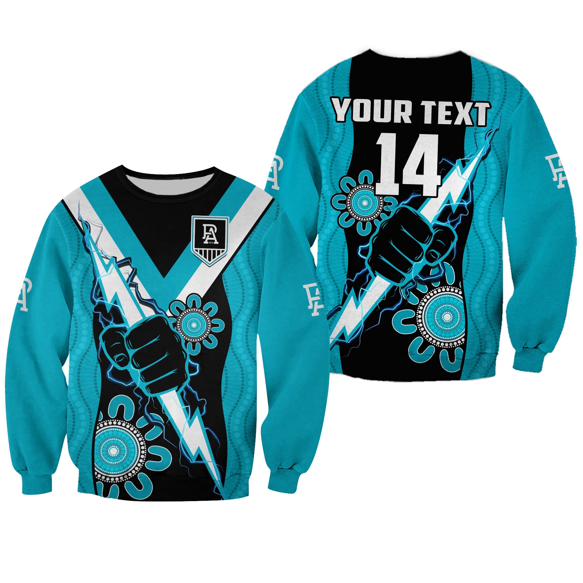custom-text-and-number-port-adelaide-football-sweatshirt-power-thunder-hand-mix-aboriginal-dynamic