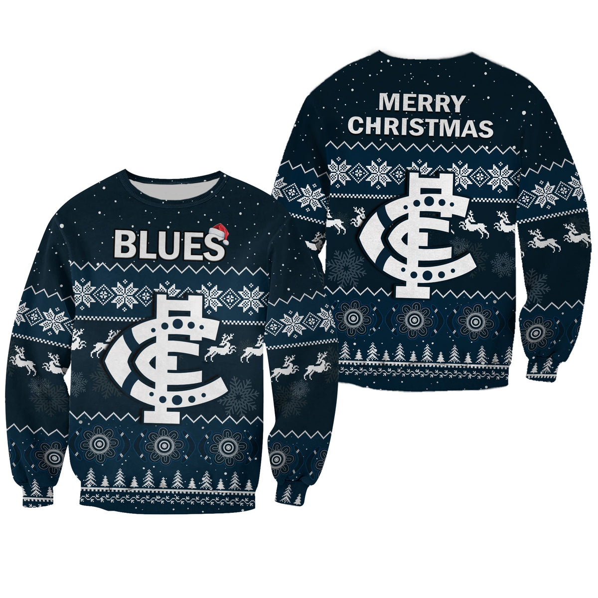 carlton-football-sweatshirt-blues-indigenous-merry-christmas