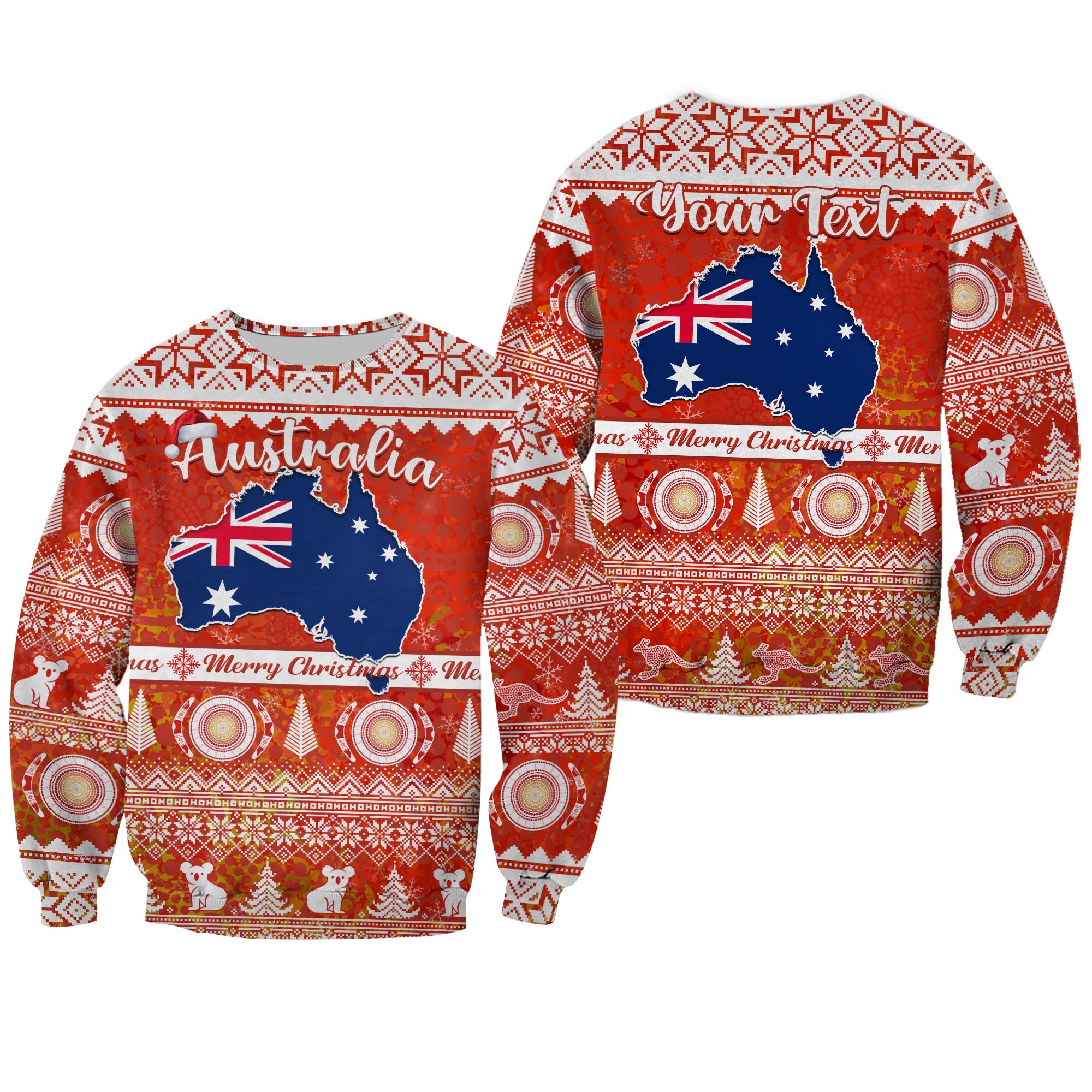 custom-personalised-australia-sweatshirt-australian-map-aboriginal-painting-merry-christmas
