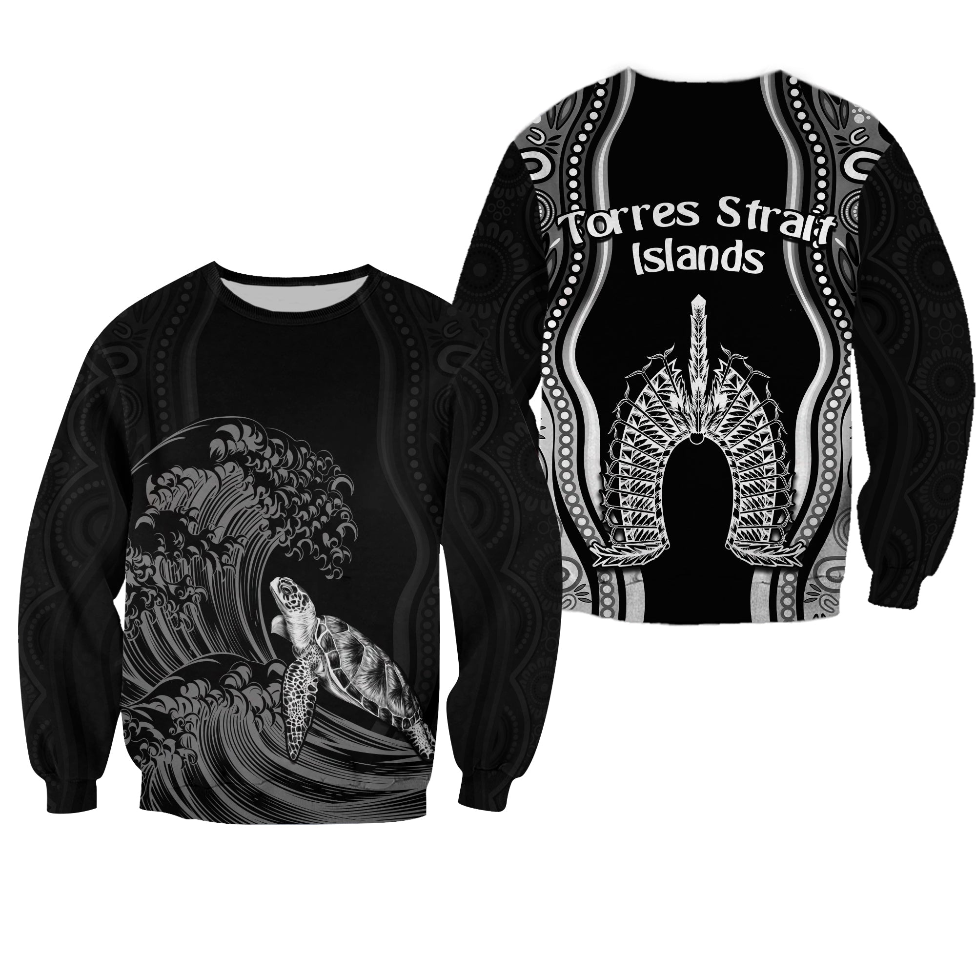 torres-strait-islands-sweatshirt-the-dhari-mix-aboriginal-turtle-version-black