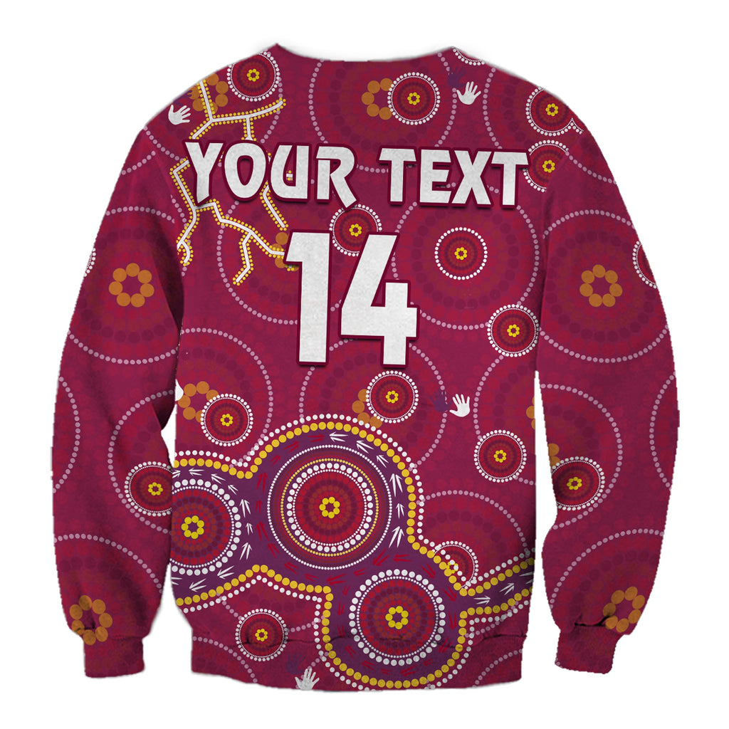 custom-text-and-number-maroons-rugby-sweatshirt-kangaroo-indigenous-pattern-unique-version