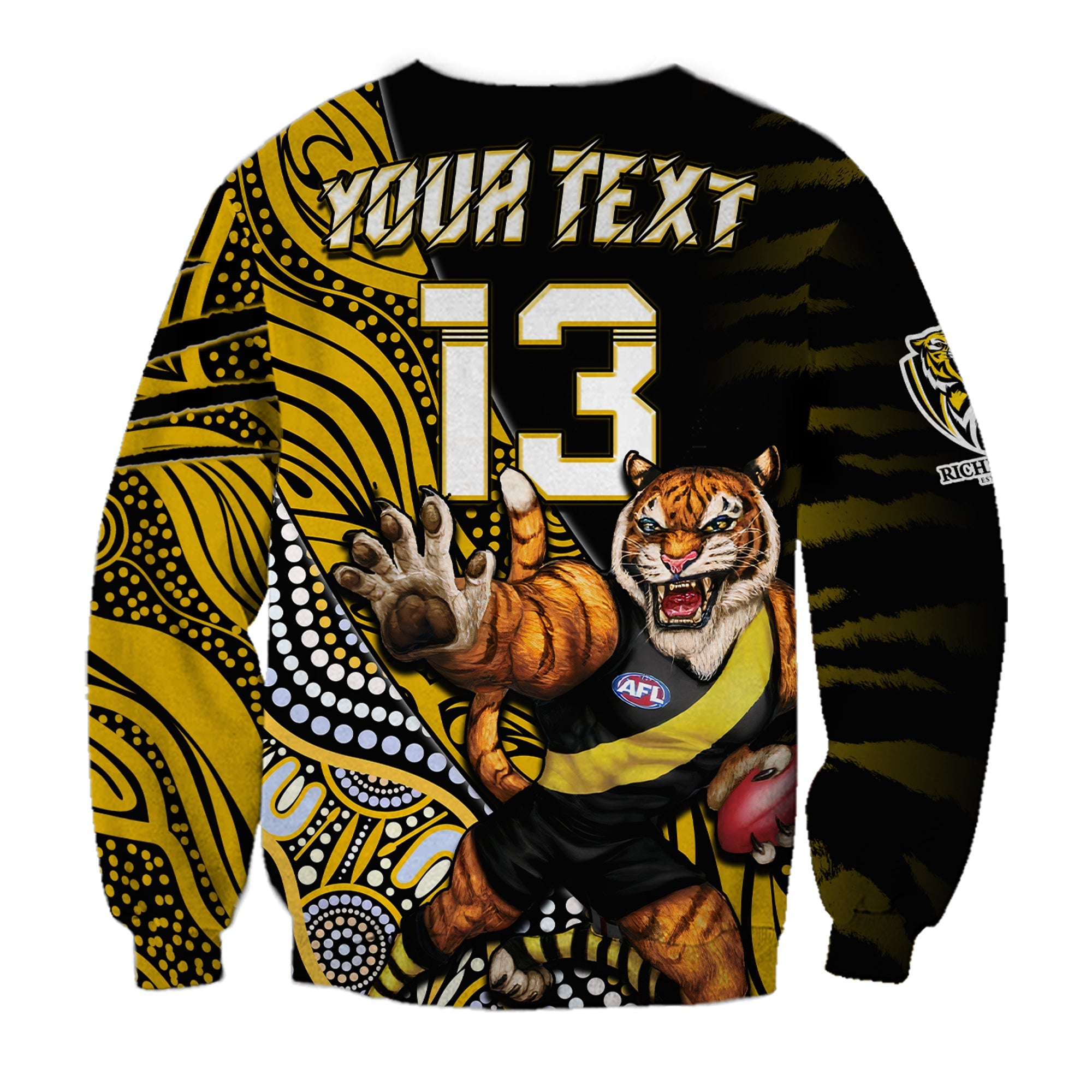 custom-text-and-number-richmond-football-sweatshirt-aboriginal-go-the-tigers-mascot