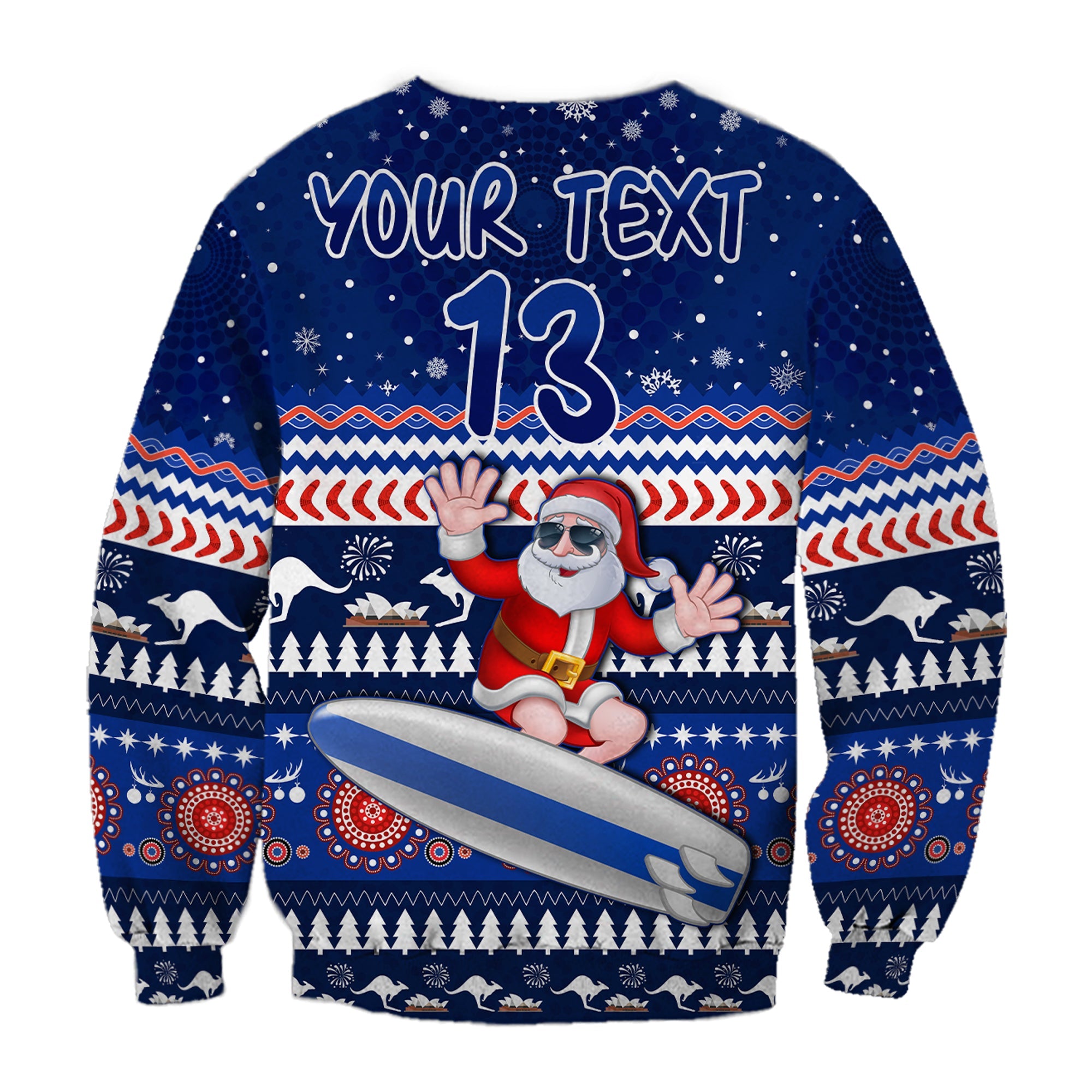 custom-text-and-number-australia-christmas-sweatshirt-aussie-aboriginal-santa-claus-is-surfing-with-kangaroo