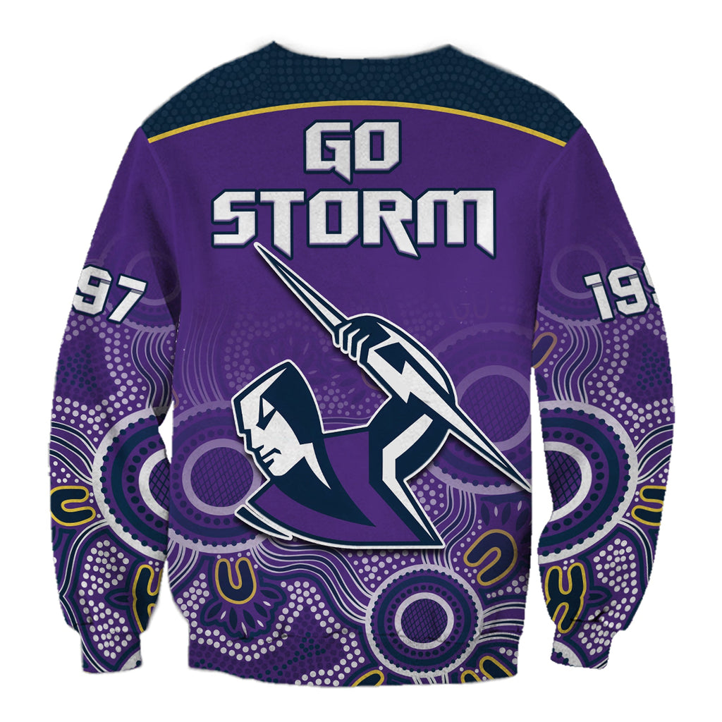 custom-text-and-number-melbourne-storm-rugby-sweatshirt-indigenous-boomerang-gradient-style
