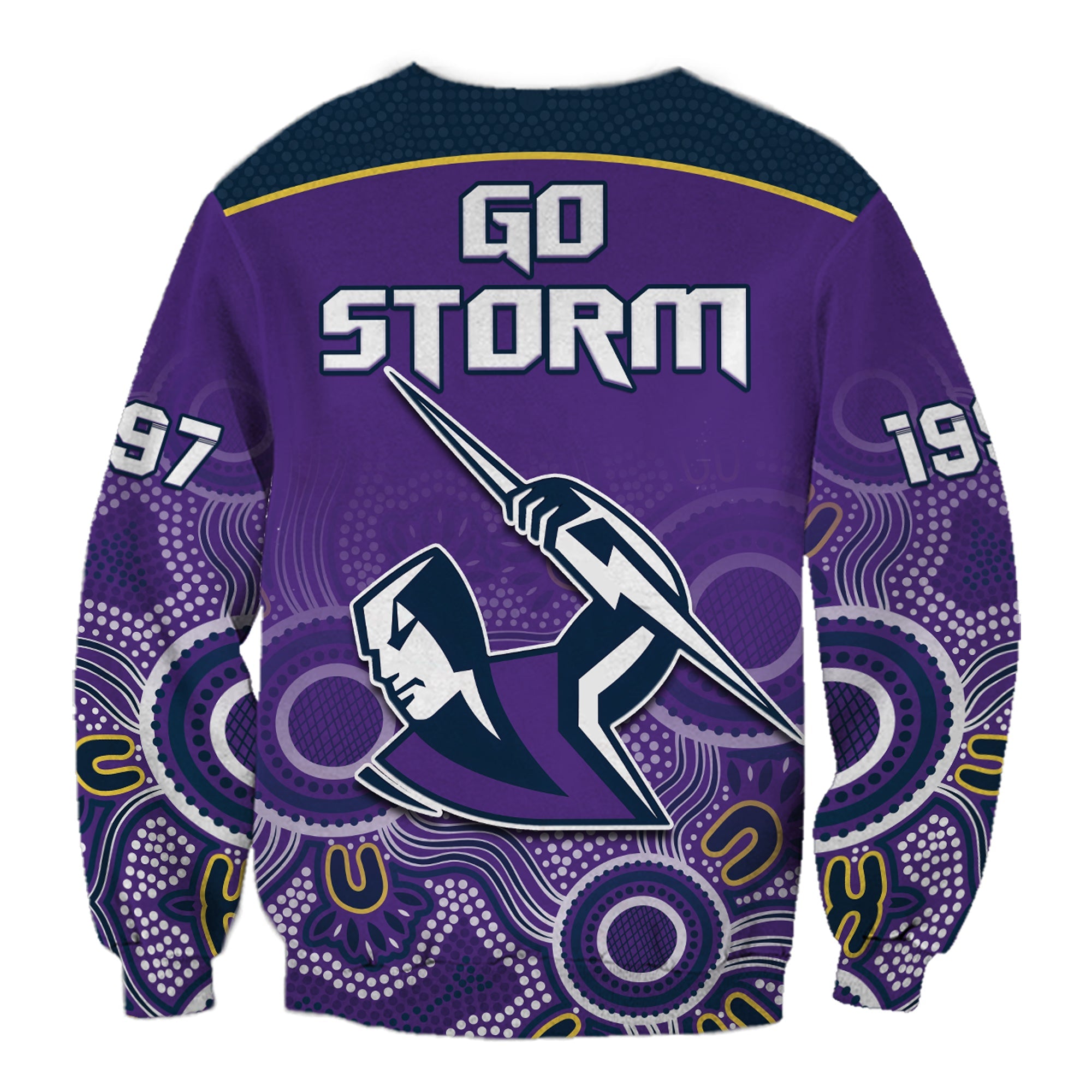 custom-text-and-number-melbourne-storm-rugby-sweatshirt-indigenous-boomerang-gradient-style