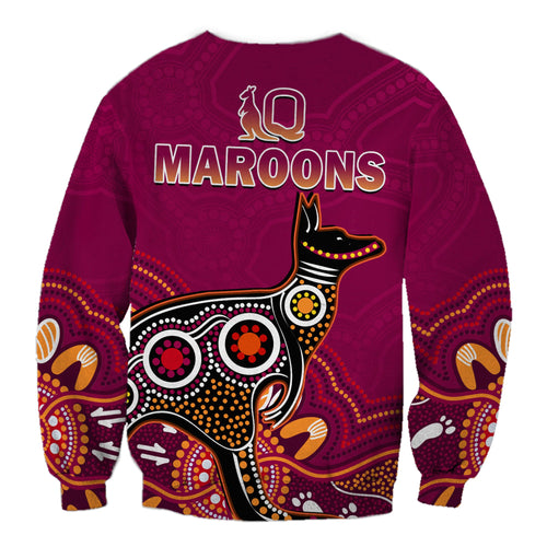 custom-text-and-number-maroons-rugby-sweatshirt-queensland-kangaroo-aboriginal-dot-paintings