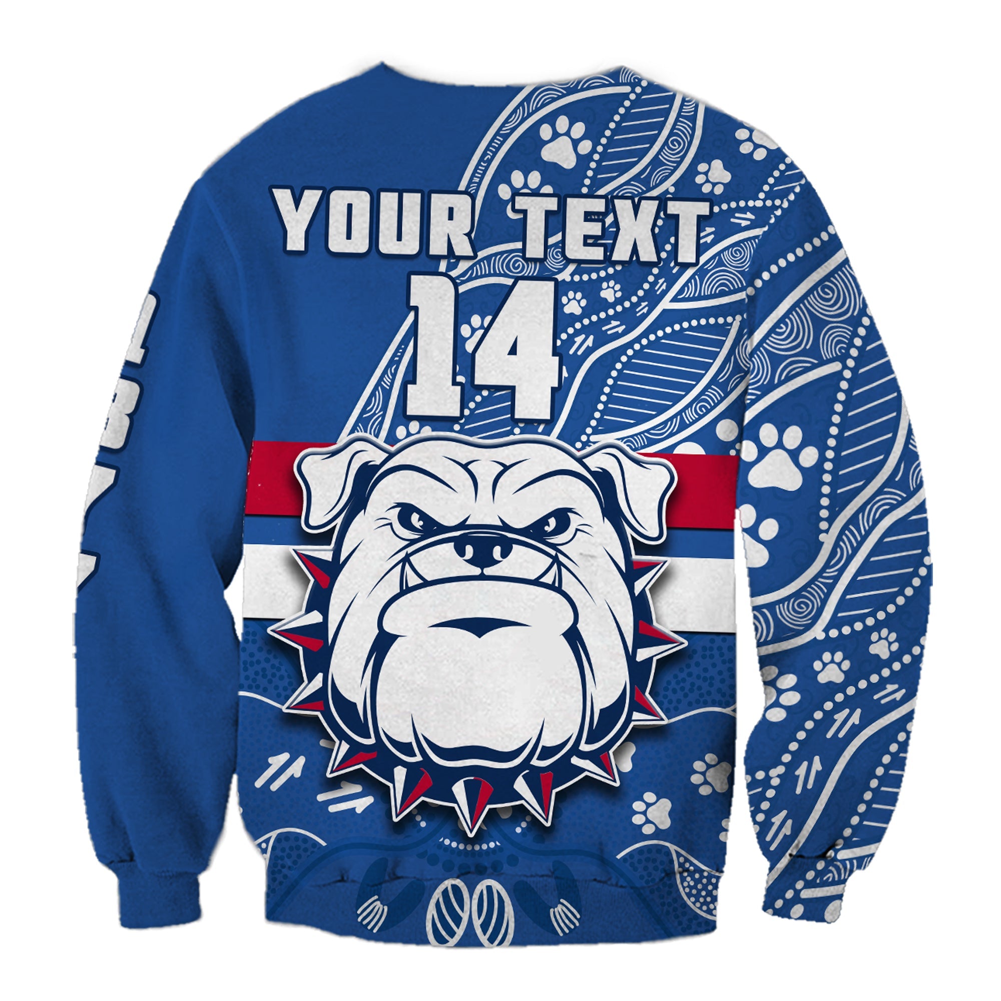 custom-text-and-number-bulldogs-football-sweatshirt-scraggers-1877-aboriginal-dot-painting-newest-version