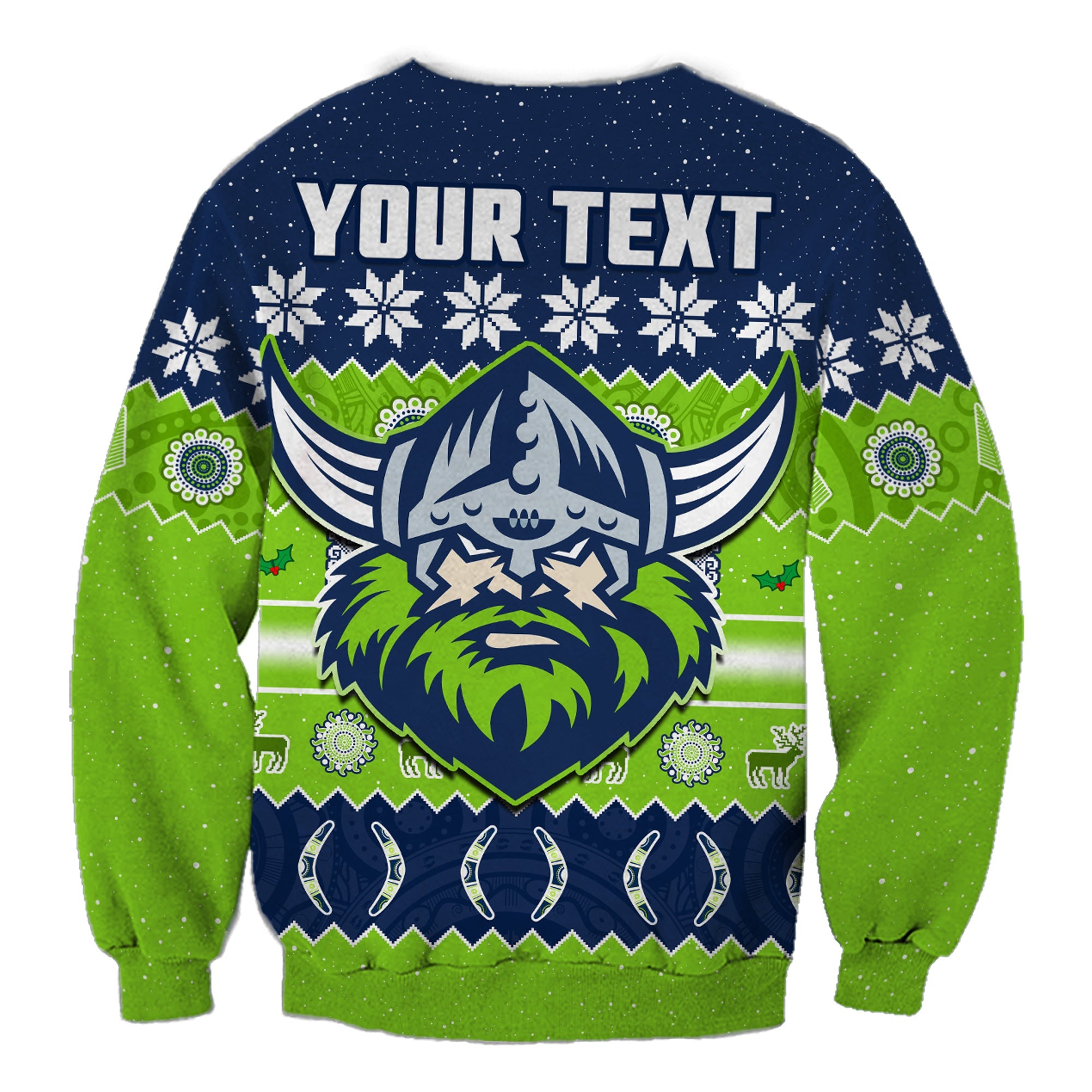 custom-personalised-raiders-christmas-sweatshirt-the-green-machine-aboriginal-art-merry-xmas