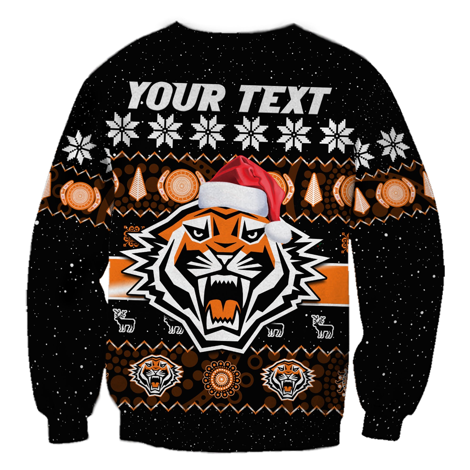 custom-personalised-wests-tigers-christmas-sweatshirt-aboriginal-art-merry-xmas