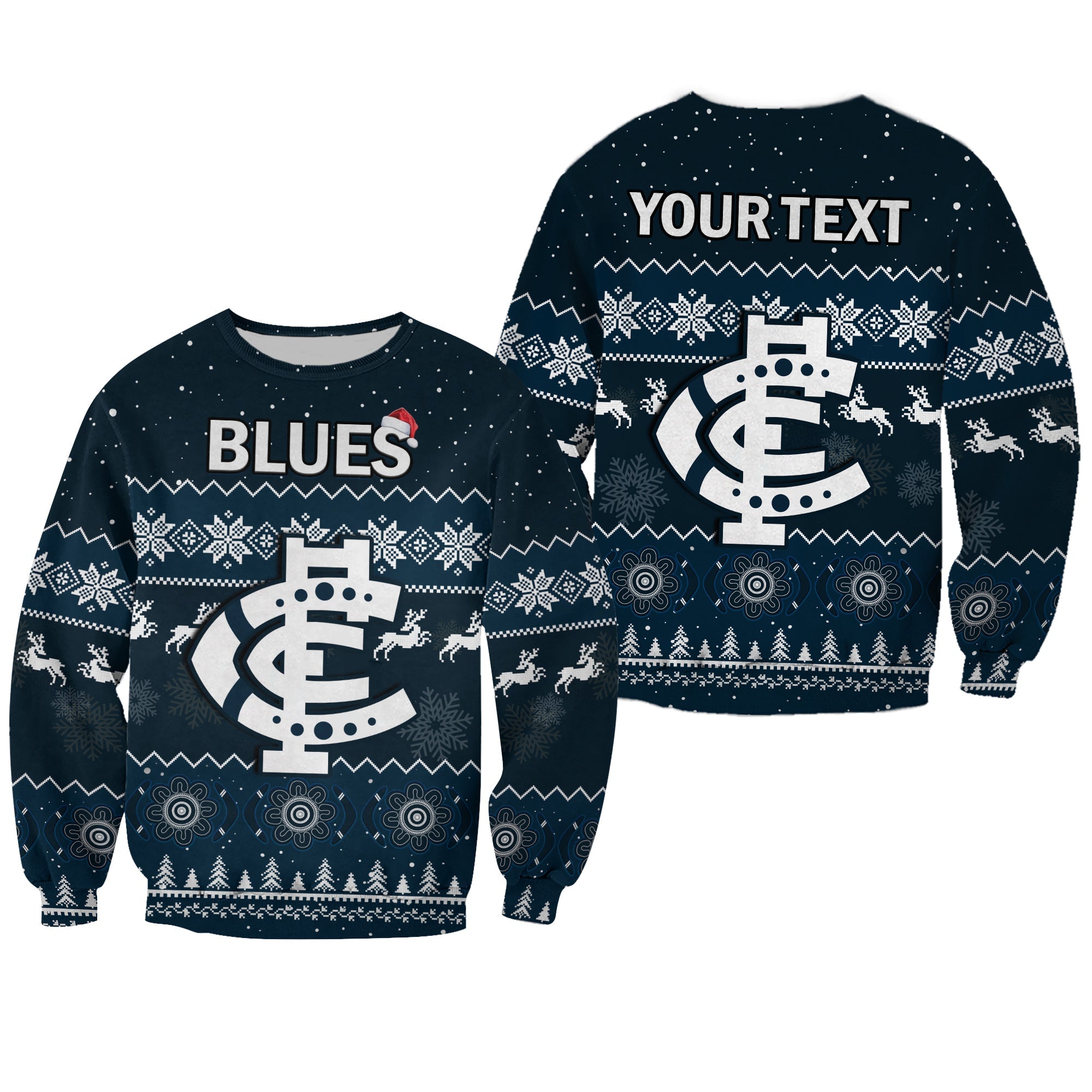 custom-personalised-carlton-football-sweatshirt-blues-indigenous-merry-christmas