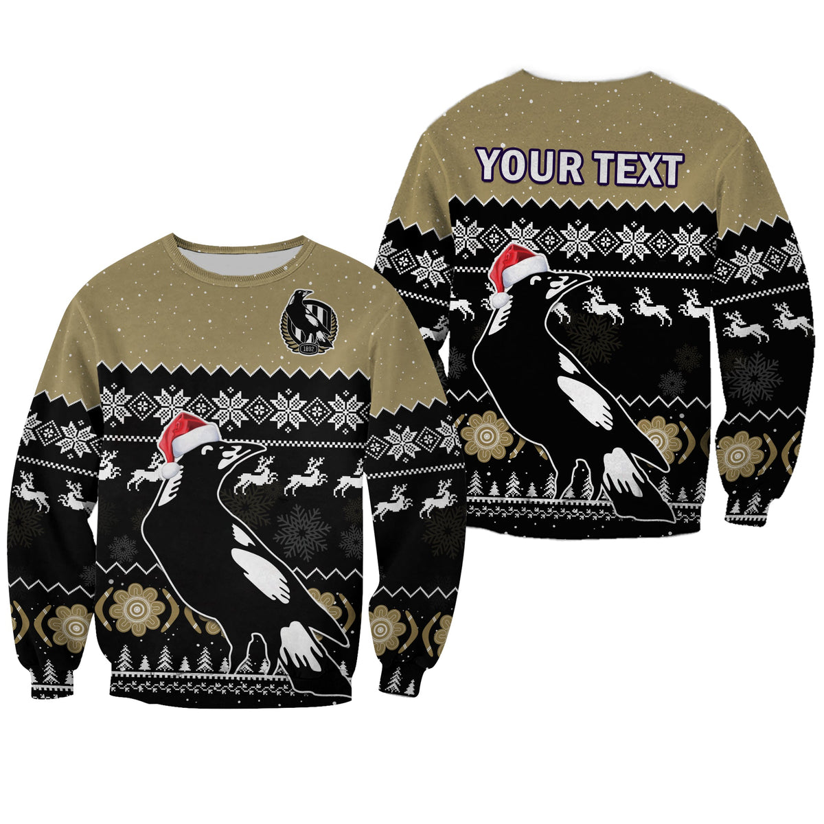 custom-personalised-collingwood-football-sweatshirt-magpies-indigenous-merry-christmas