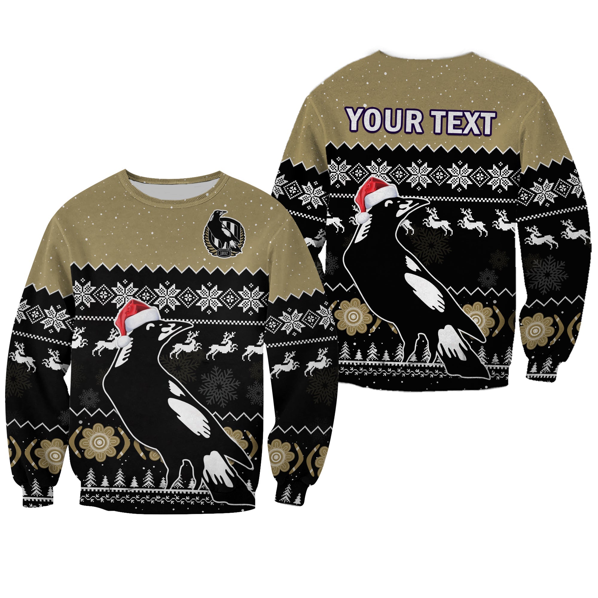 custom-personalised-collingwood-football-sweatshirt-magpies-indigenous-merry-christmas
