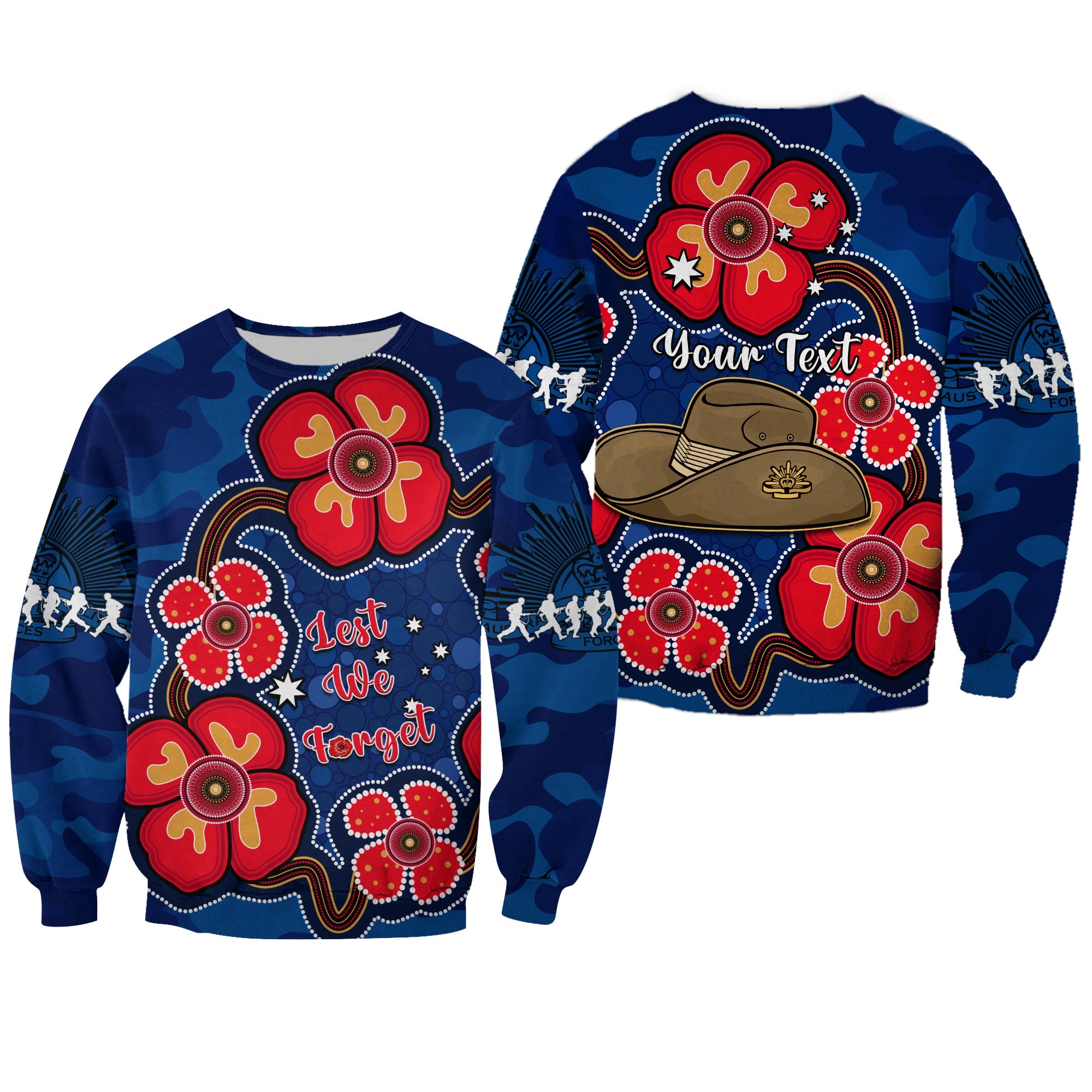 custom-personalised-australia-anzac-sweatshirt-lest-we-forget-camouflage-mix-aboriginal-poppies-and-slouch-hat