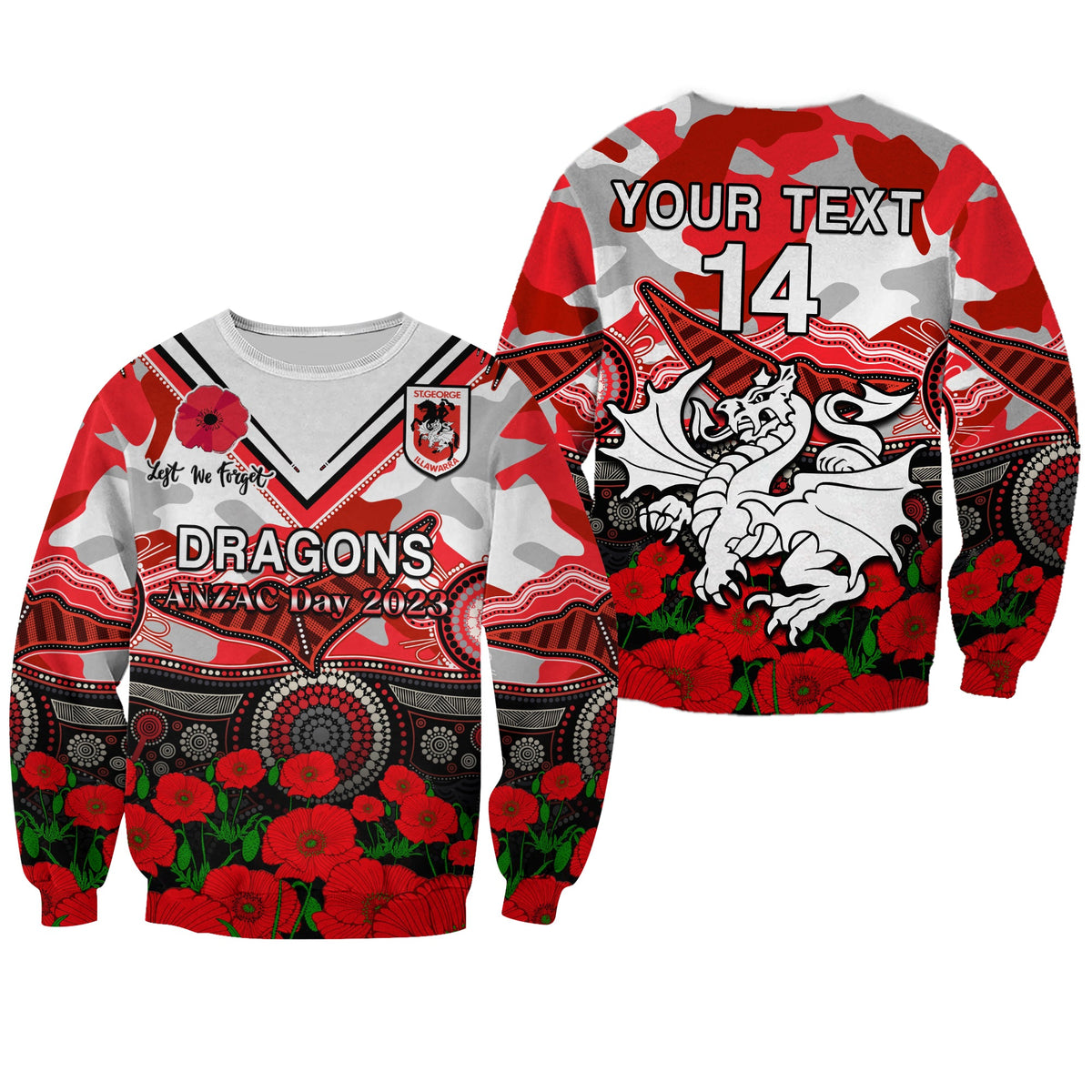 custom-text-and-number-dragons-rugby-anzac-2023-sweatshirt-aboriginal-mix-poppy-lest-we-forget