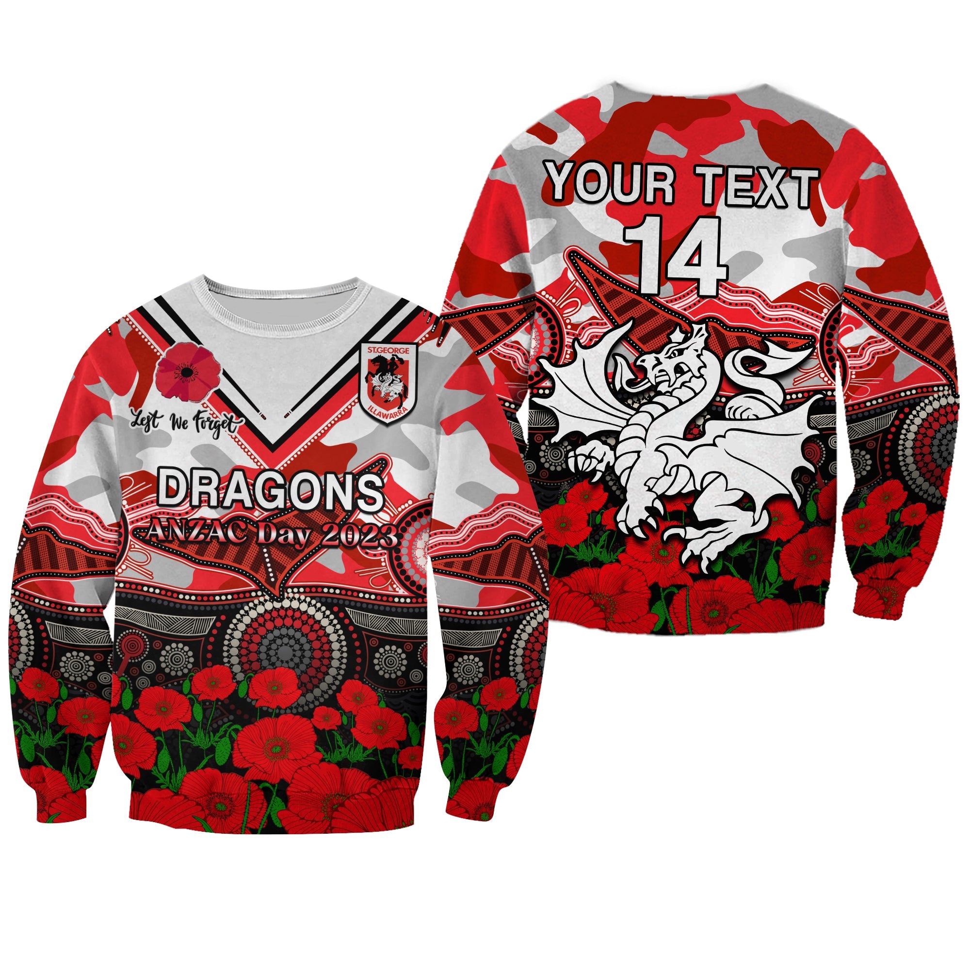 custom-text-and-number-dragons-rugby-anzac-2023-sweatshirt-aboriginal-mix-poppy-lest-we-forget