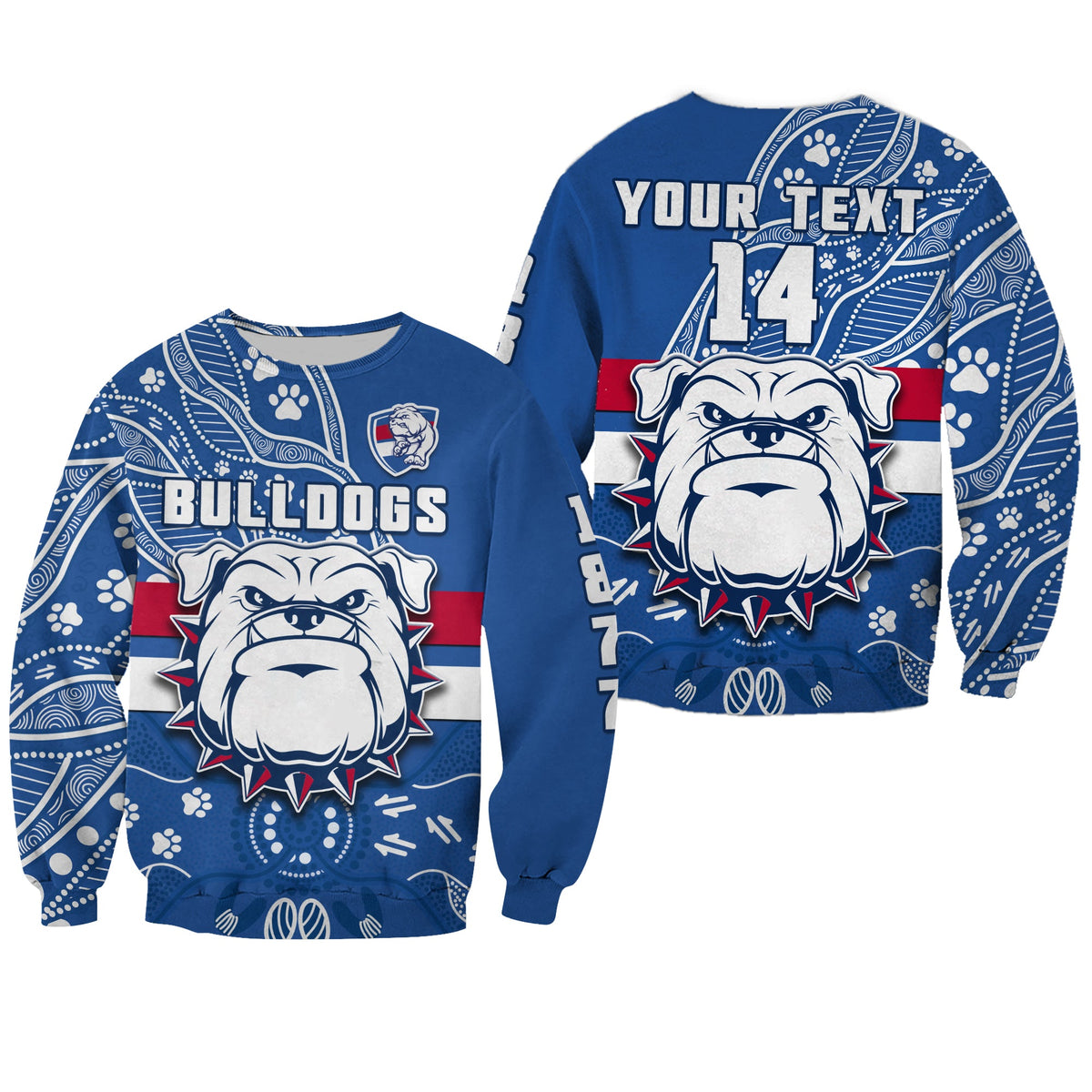 custom-text-and-number-bulldogs-football-sweatshirt-scraggers-1877-aboriginal-dot-painting-newest-version