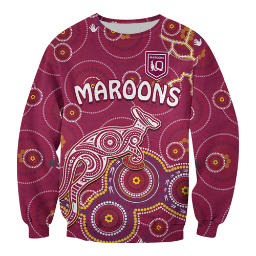 custom-text-and-number-maroons-rugby-sweatshirt-kangaroo-indigenous-pattern-unique-version