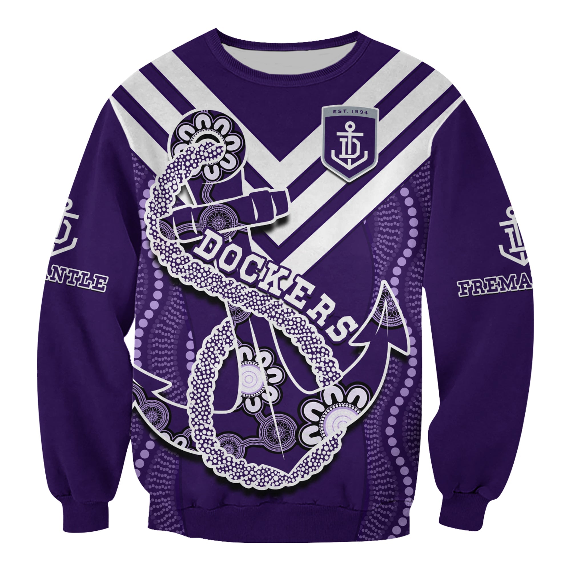 custom-text-and-number-dockers-football-sweatshirt-fremantle-anchor-mix-aboriginal-pattern-dynamic-style