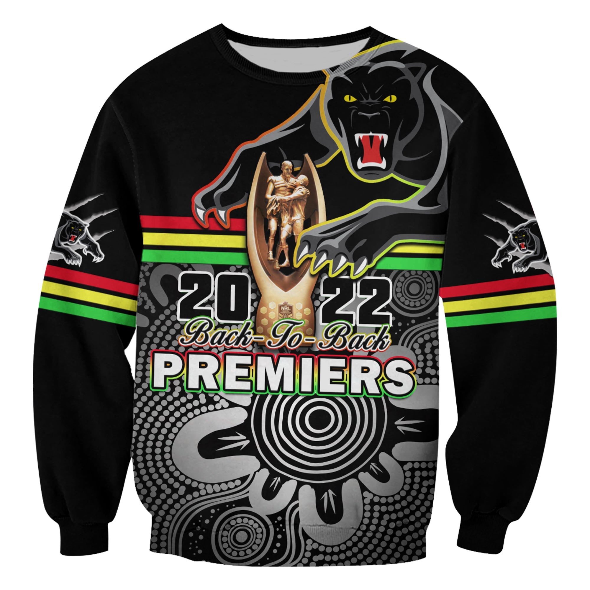 custom-personalised-panthers-rugby-sweatshirt-pennies-premiers-2022-back-to-back-indigenous-original