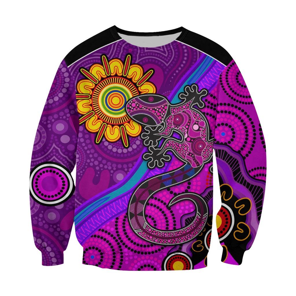 australia-lizard-and-sun-sweatshirt-aboriginal-art-purple
