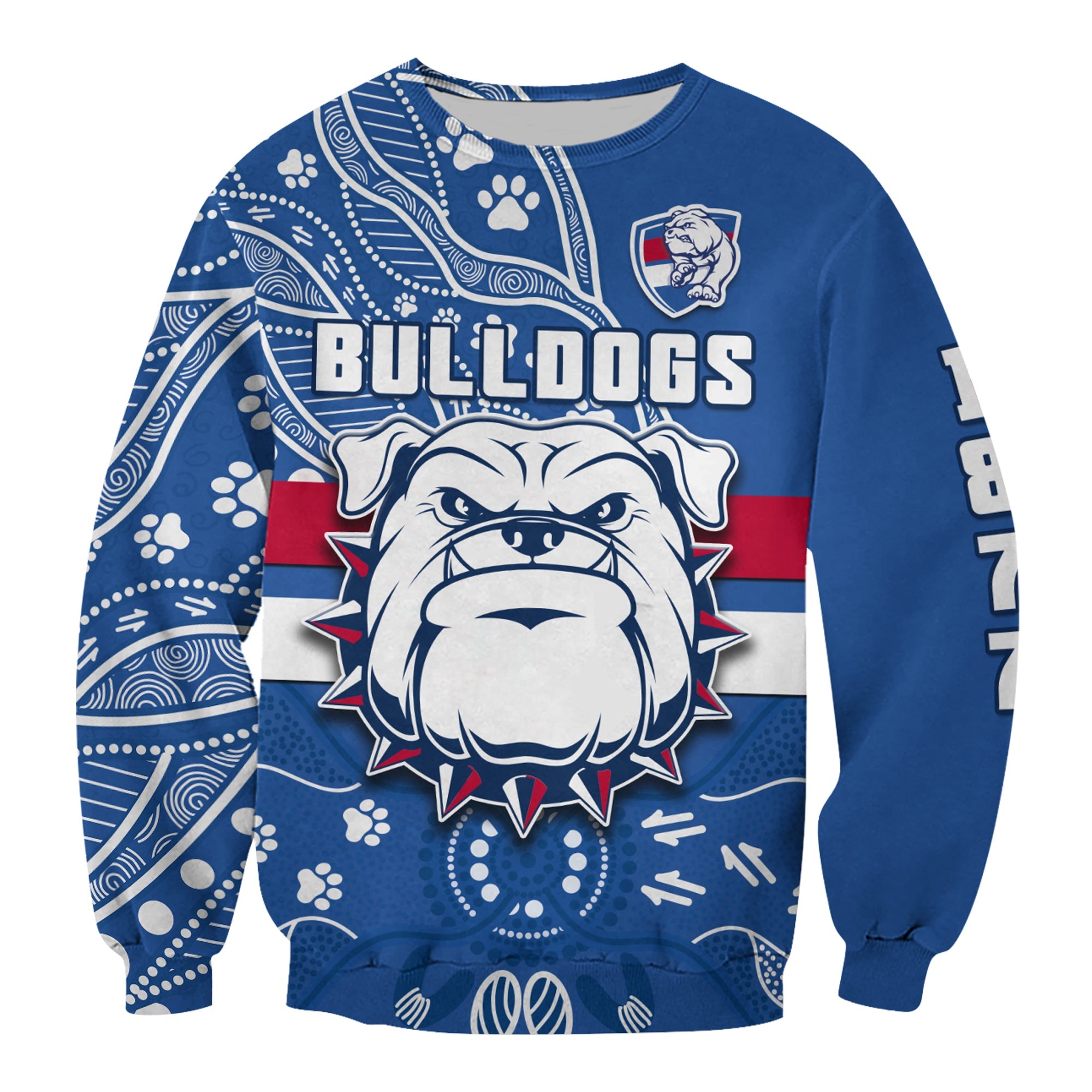 custom-text-and-number-bulldogs-football-sweatshirt-scraggers-1877-aboriginal-dot-painting-newest-version