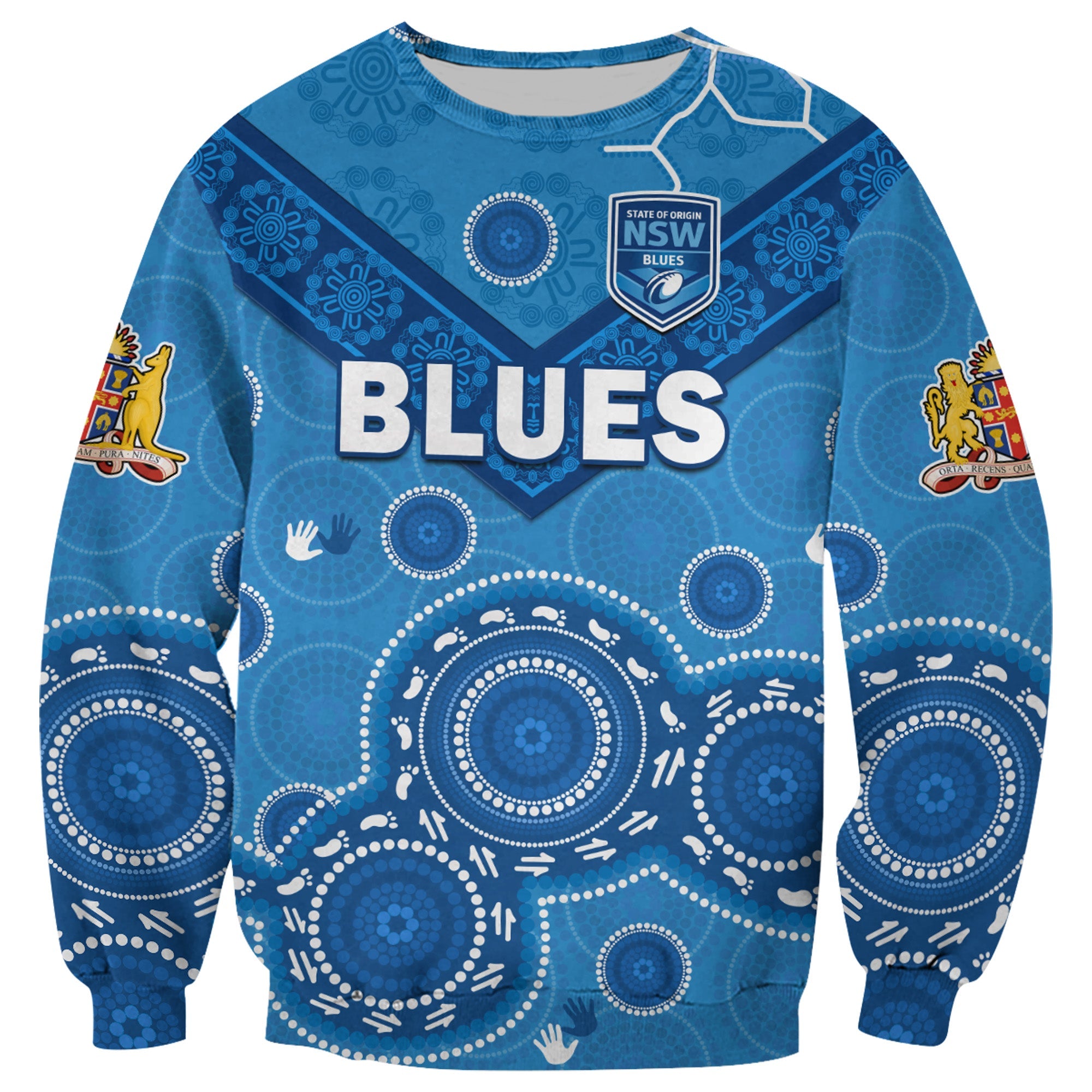 custom-text-and-number-nsw-blues-rugby-sweatshirt-new-south-wales-aboriginal-dot-painting-unique-version
