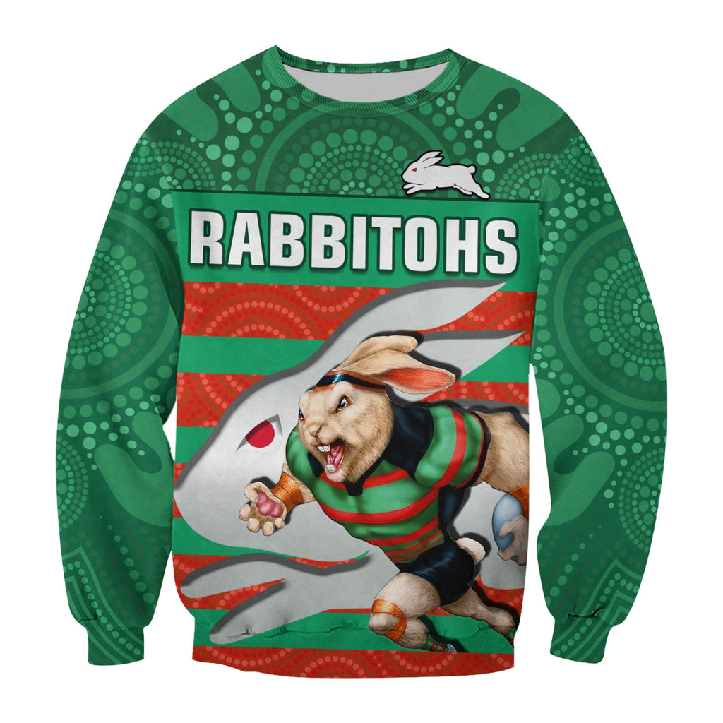 custom-text-and-number-rabbitohs-rugby-sweatshirt-aboriginal-dot-painting-glory-glory-sporty-style